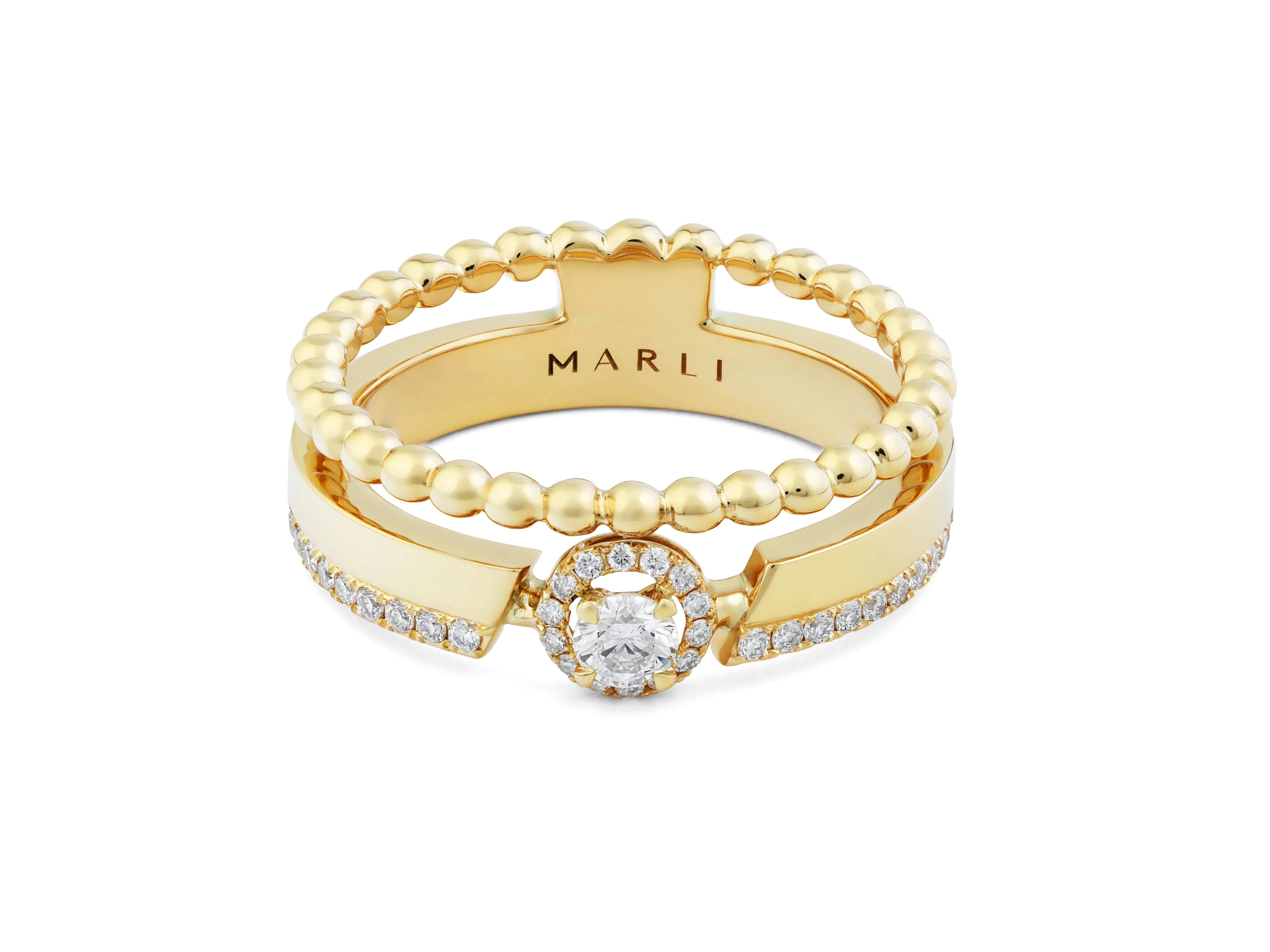 Women's or Men's MARLI New York 18 Karat Gold Rock Round Ring For Sale