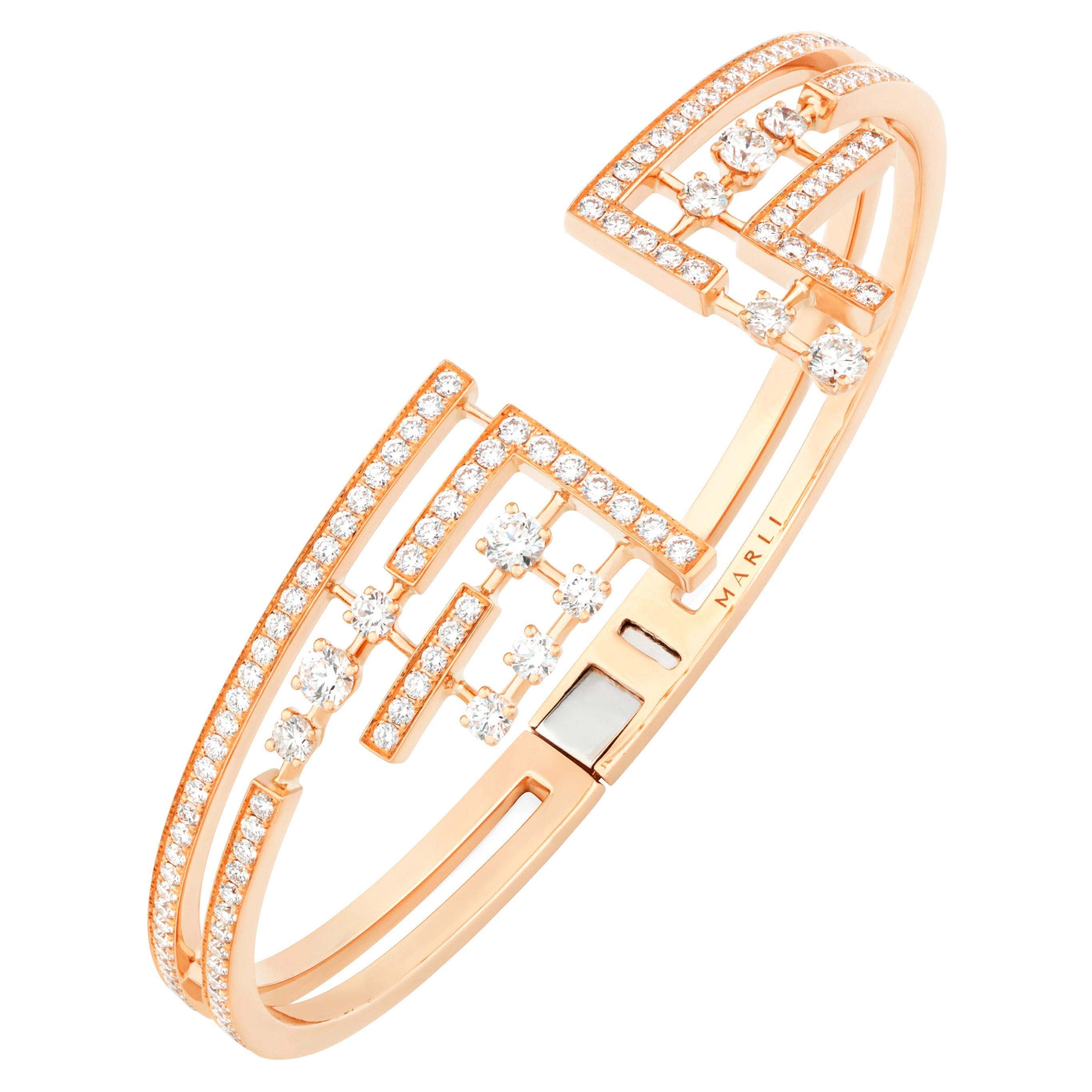 Marli New York Gold Diamond Bracelet, Avenues Hinged Bracelet For Sale