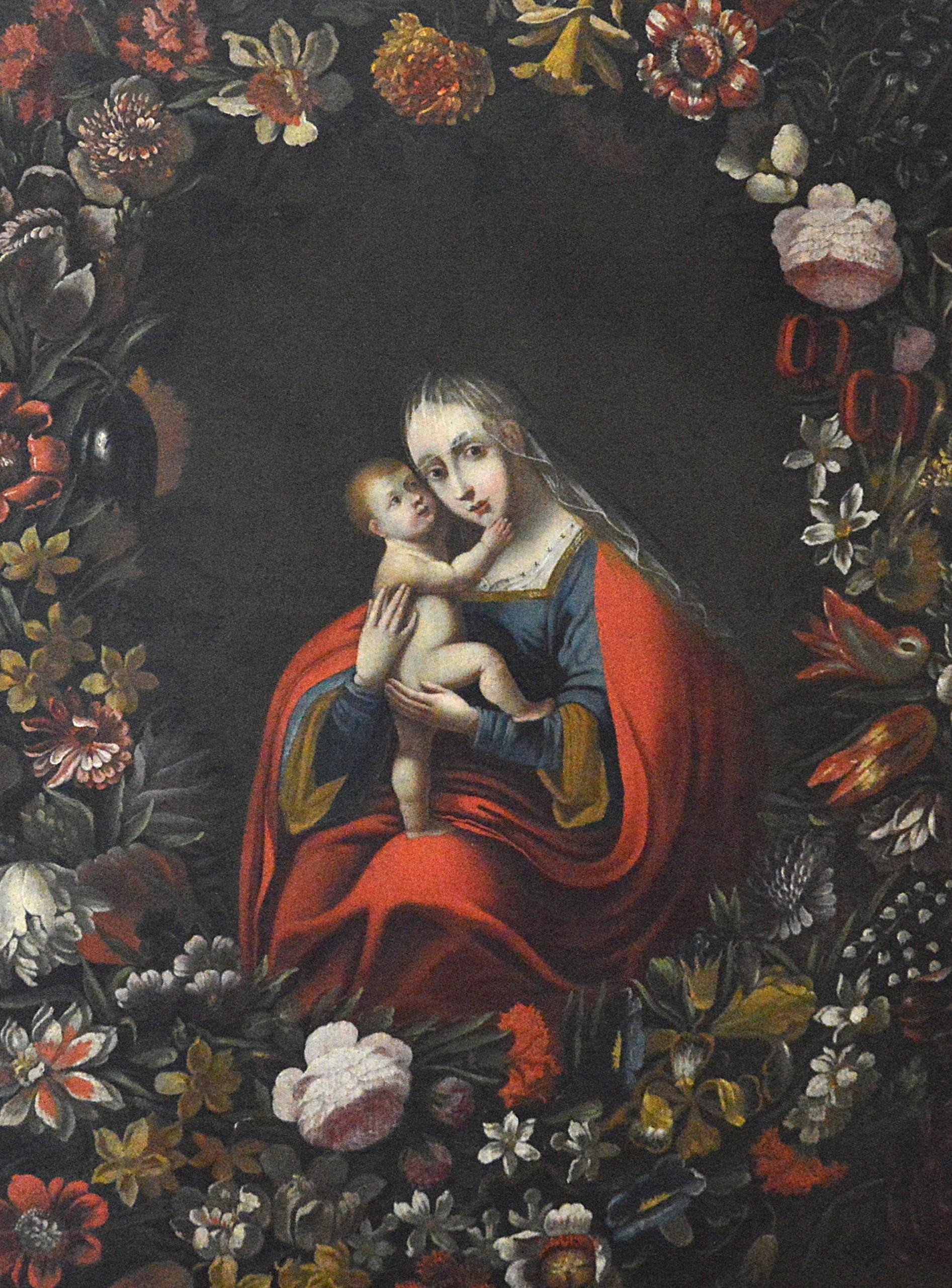 Holy Family in a wreath of flowers For Sale 5
