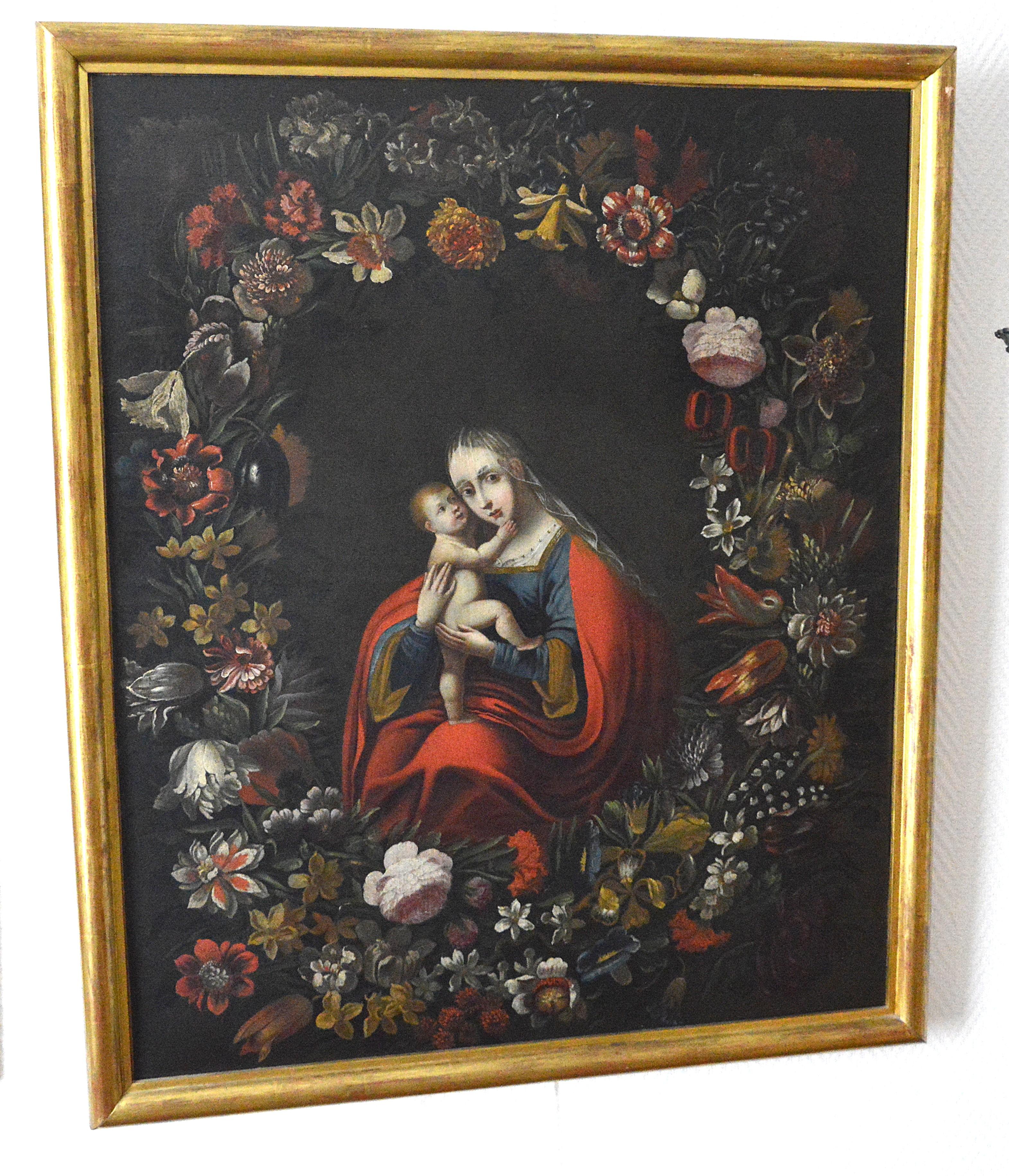 Holy Family in a wreath of flowers - Painting by MARLIER, PHILIPS DE 