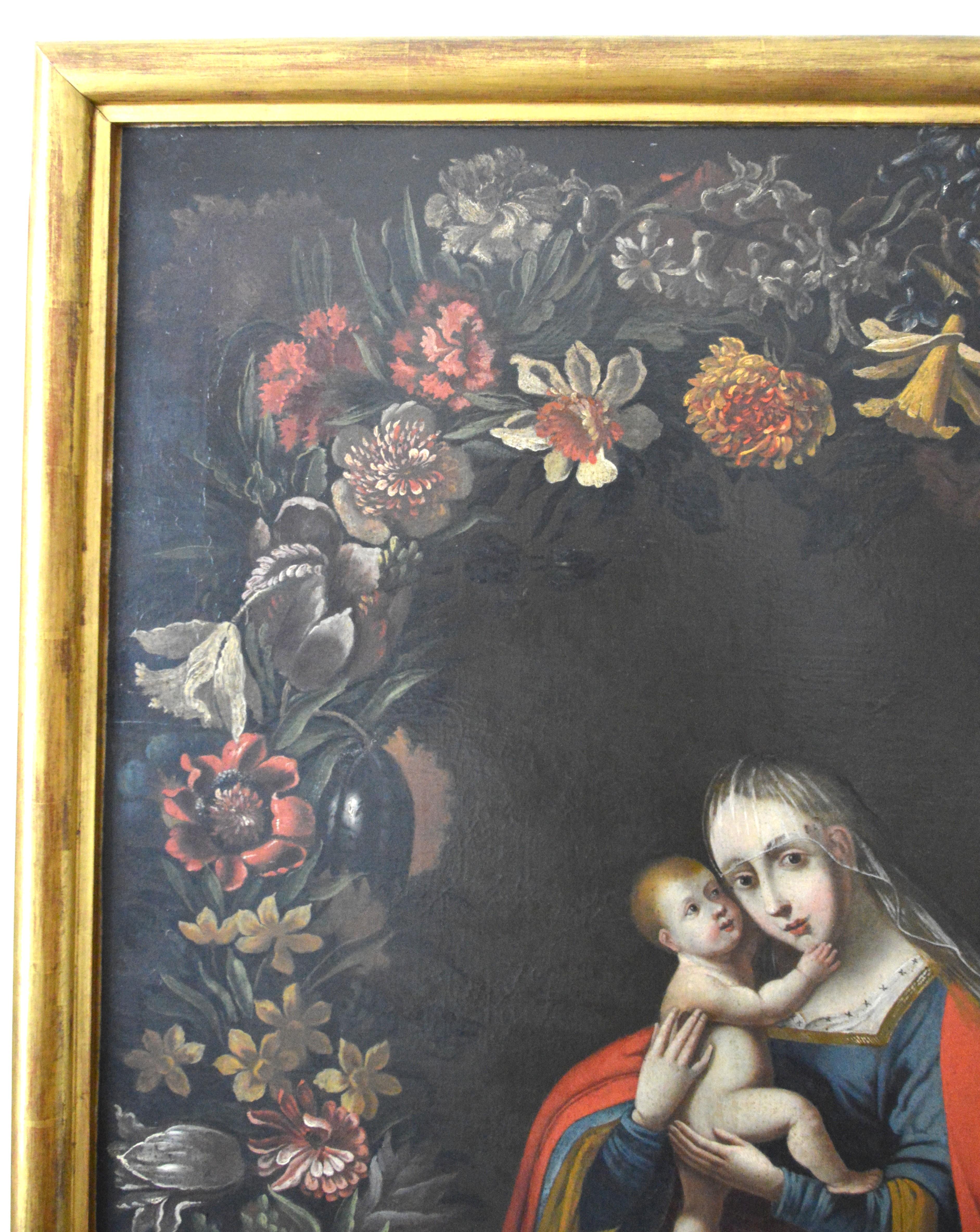 Holy Family in a wreath of flowers For Sale 1