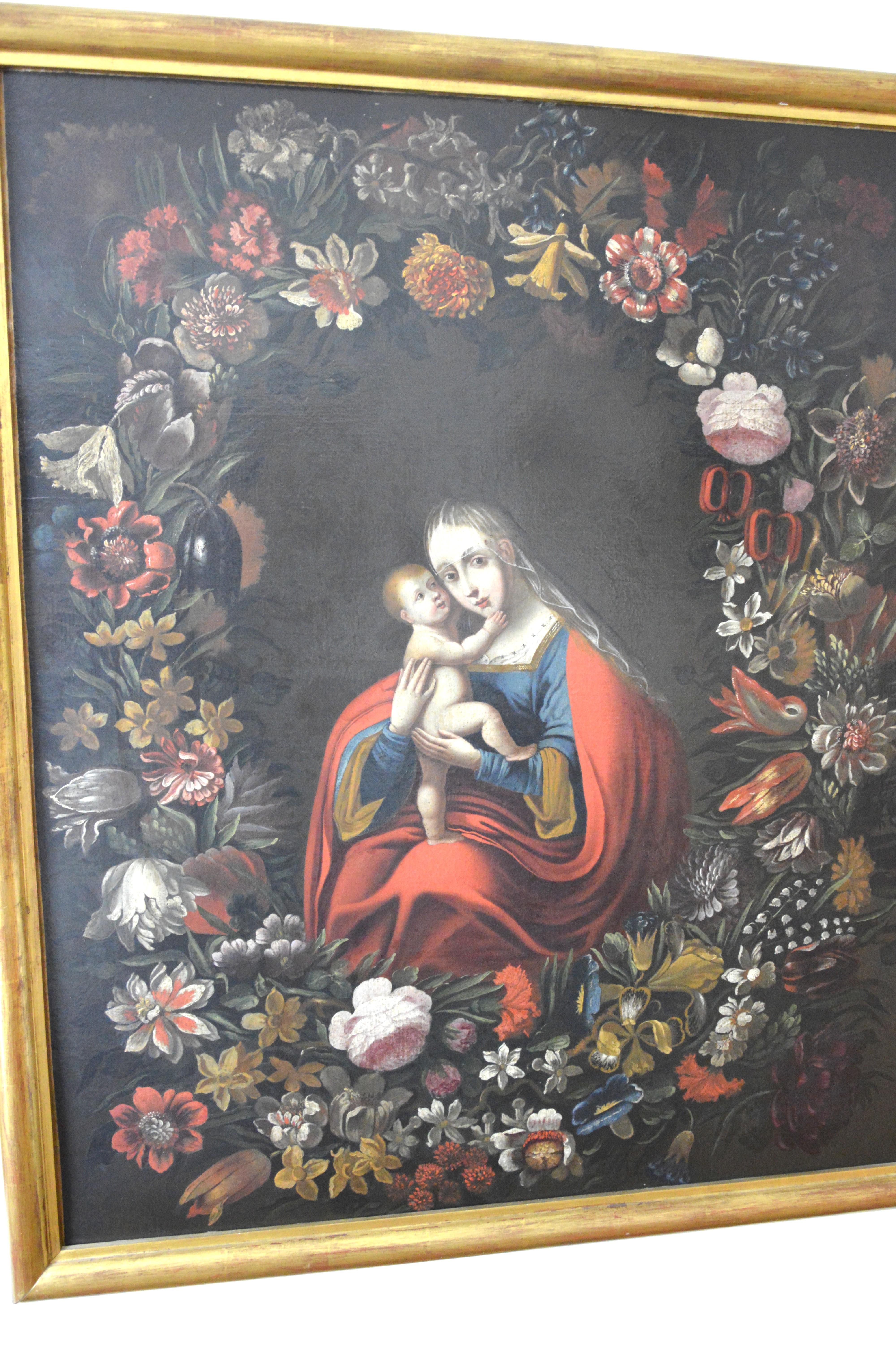 Holy Family in a wreath of flowers For Sale 2