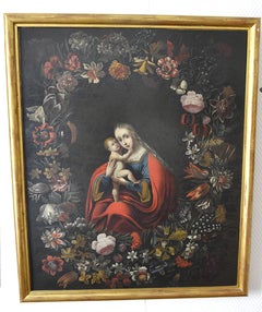 Holy Family in a wreath of flowers