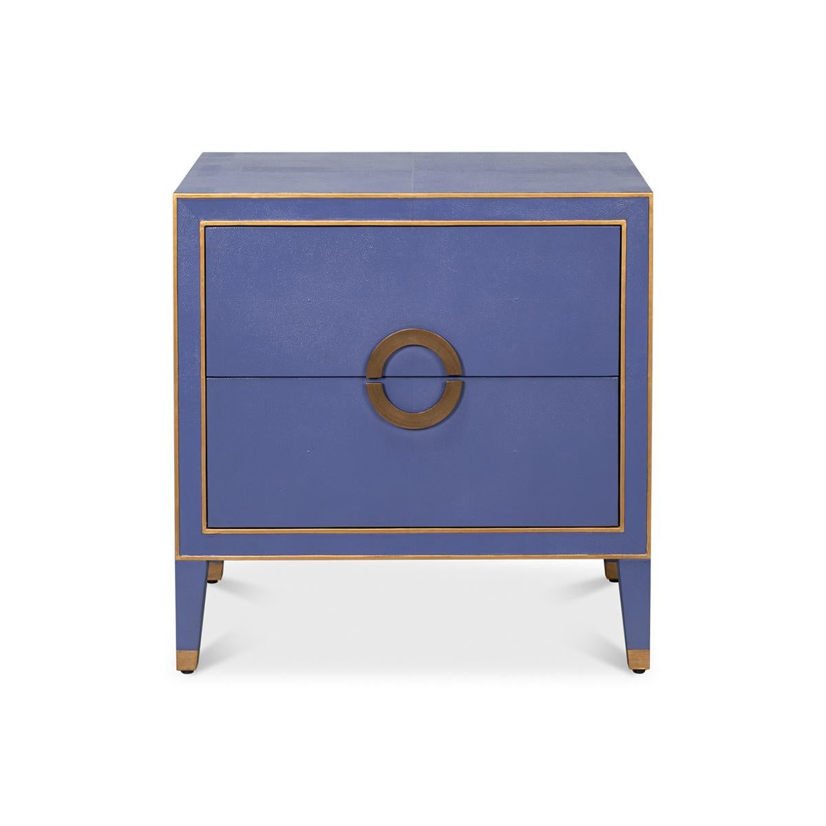 This piece combines functionality with unparalleled style, creating a statement of transitional elegance.

The standout feature of this nightstand is the rich, bright blue hue that perfectly contrasts with the elegant golden accents, bringing a
