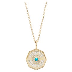Marlo Laz 14K Gold Turquoise Porte Bonheur Lucky Coin Charm Pendant Necklace