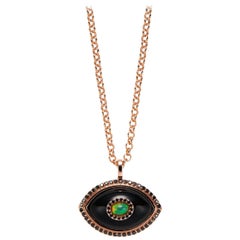 Marlo Laz Collier pendentif œil maléfique en diamant noir, onyx noir et opale en or rose 14K