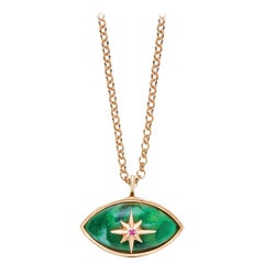 Marlo Laz Brazilian Jade Pink Ruby 14 Karat Rose Gold Evil Eye Necklace