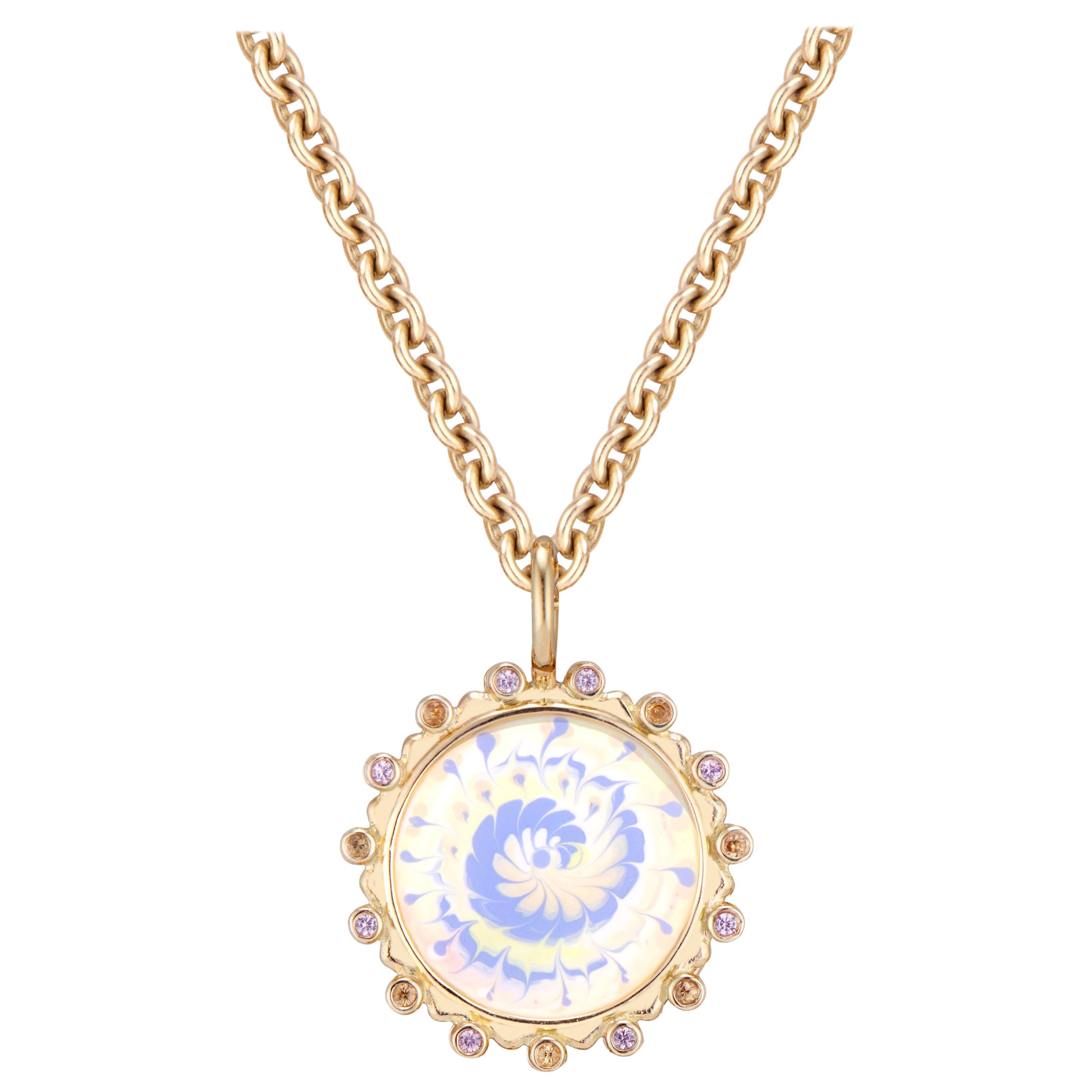 Marlo Laz Spiral Tie Dye Amulet Necklace Handpainted Enamel For Sale