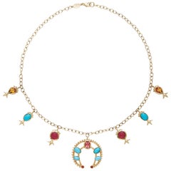 Marlo Laz - Collana con Charm a forma di fiore di zucca in turchese e tormalina rosa Citrino 14K YG