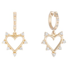 Marlo Laz Pendientes de aro en forma de corazón con diamante blanco y oro amarillo de 14 quilates