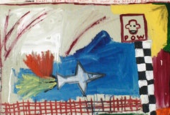 Planes Keep Going Down- Canvas, Latex, Spray Paint, Oil, Pattern, Primary Colors