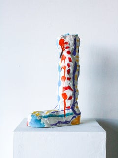 Clown Leg- Acrylic Paint, Ceramic, Oil Paint, Pattern, Text, Abstract, Sculpture