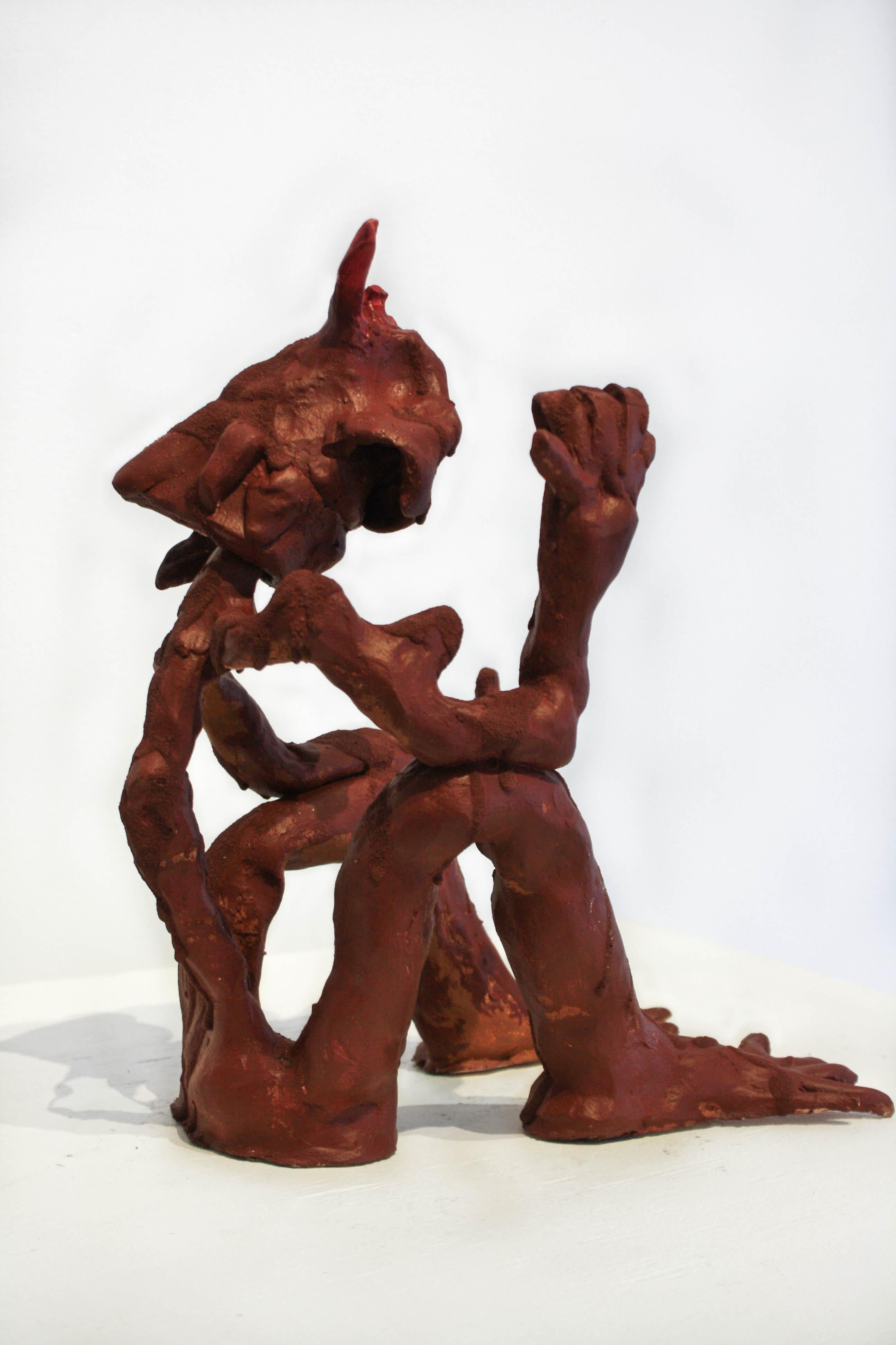 Nakkid Pray- Figurative Sculpture, Ceramic, Oil Paint, Latex, Earth Tones For Sale 1