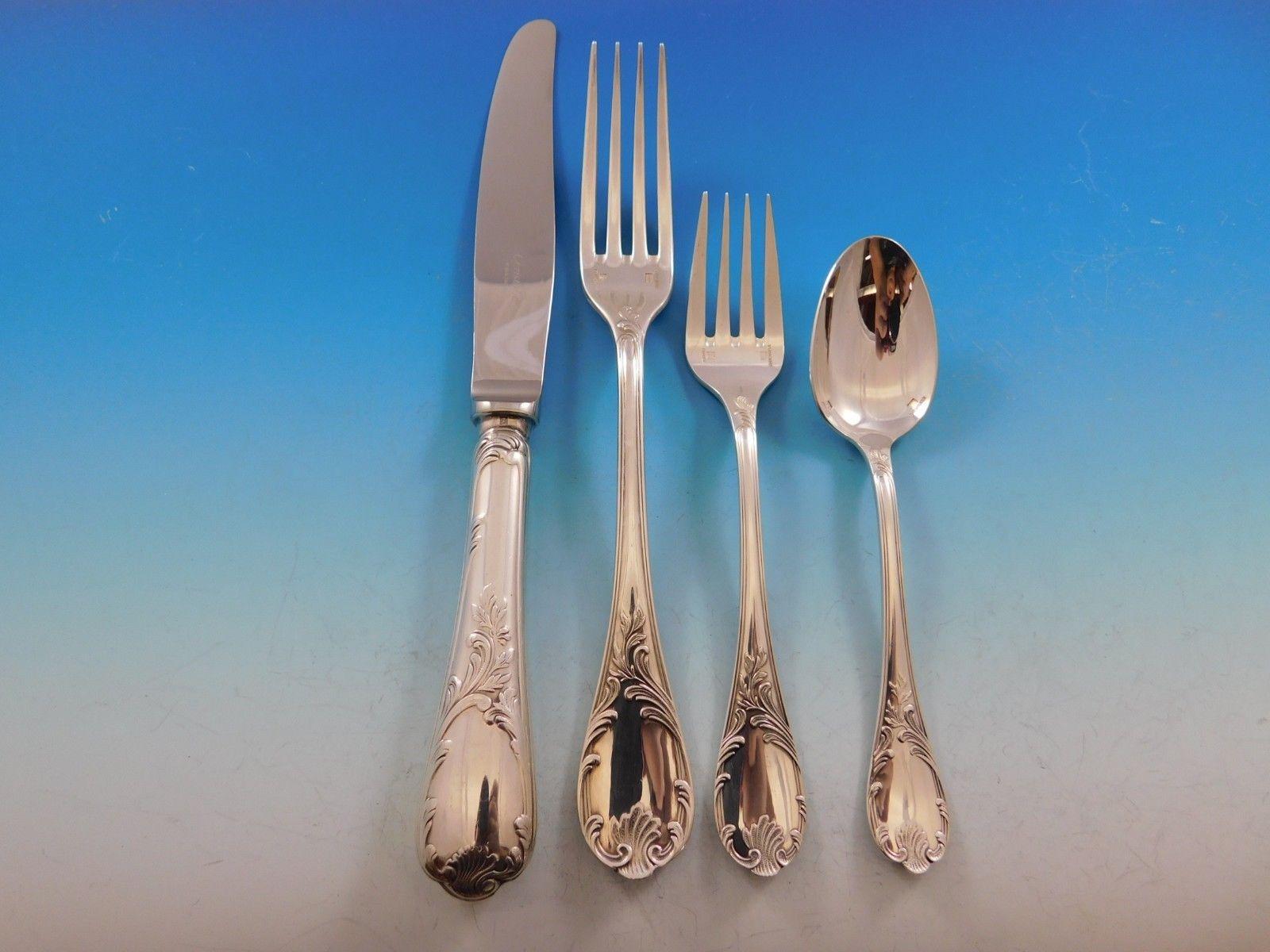 Marly by Christofle Silver Plate Flatware Set Service for 12 Dinner 84 Pc France In Excellent Condition In Big Bend, WI