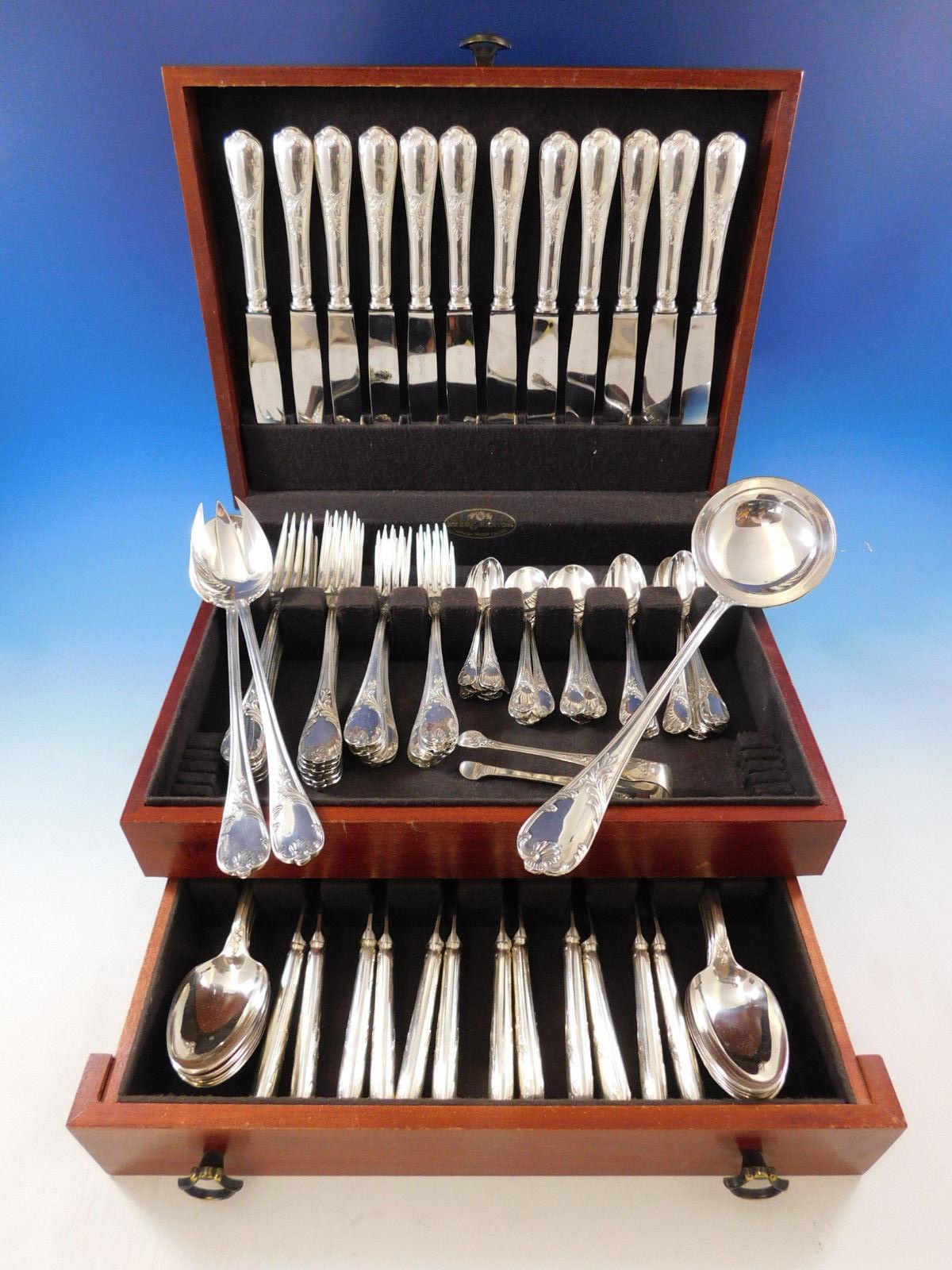 Dinner size Marly by Christofle France silver plate Flatware set, 100 pieces. This set includes:

12 dinner knives, 9 3/4