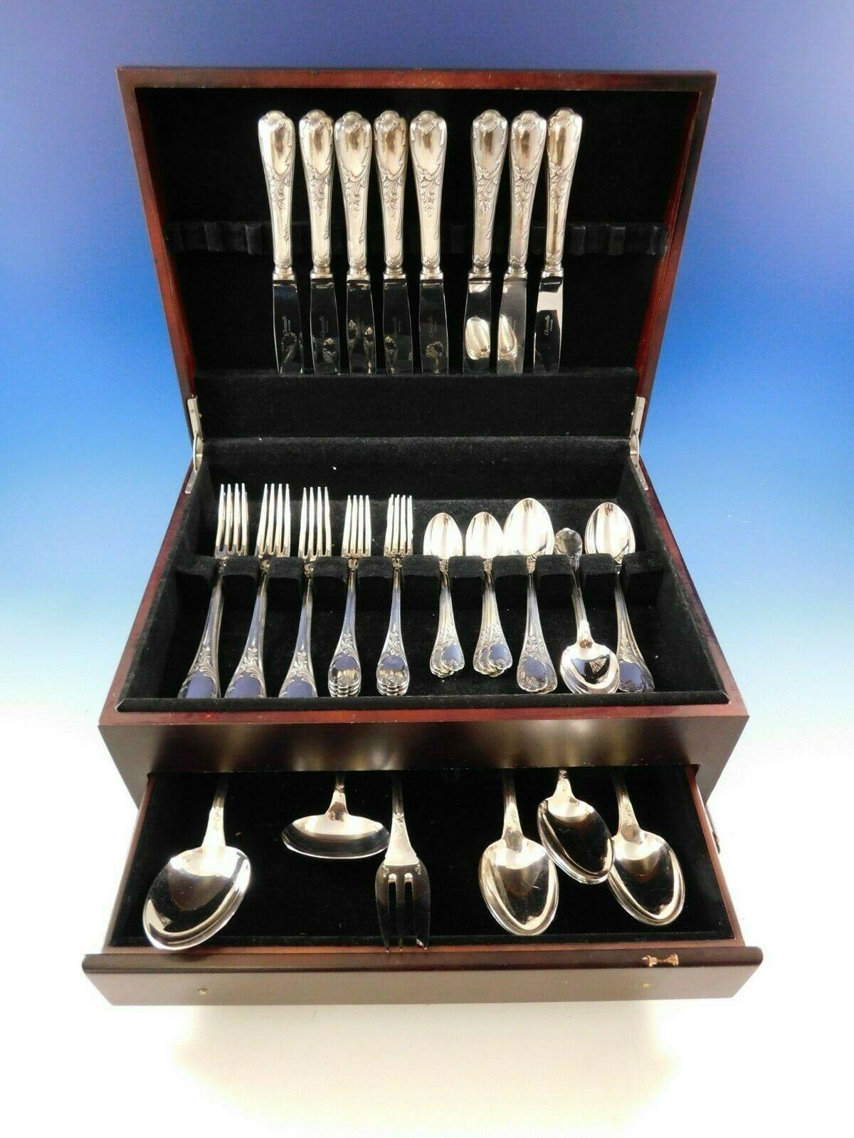 Dinner size Marly by Christofle France silver plate flatware set, 51 pieces. This set includes:

 8 dinner size knives, 9 3/4