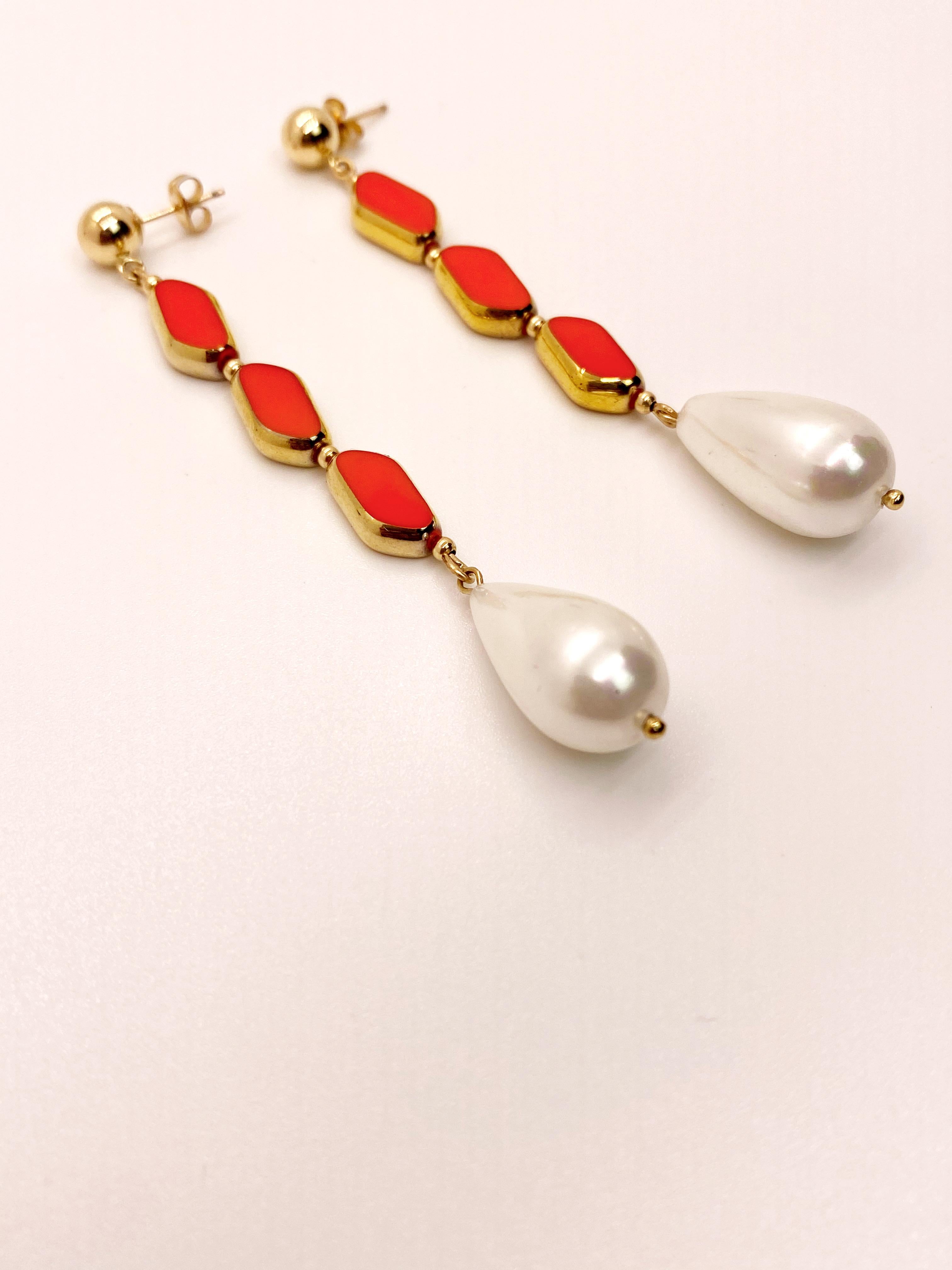 red stone and pearl earrings