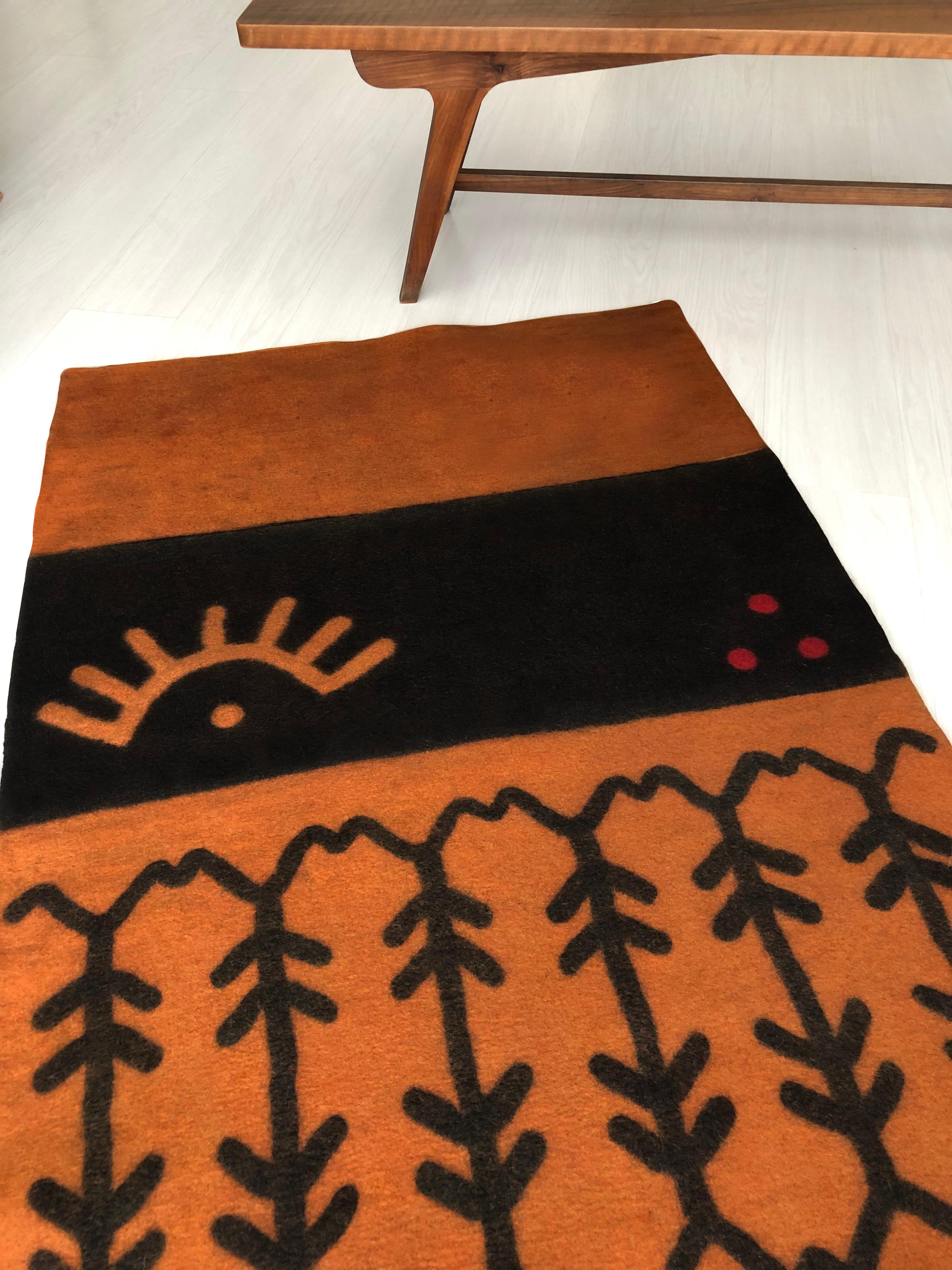 The Sun & Prosperity rug is part of the Kosmos felt rug collection by Studio Marmi. This contemporary felt rug collection is inspired by the cultural heritage and aesthetics of the ancient upper Mesopotamian city, Harran. The collection is informed
