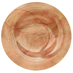 Marmo Large Pink Plate with Gold