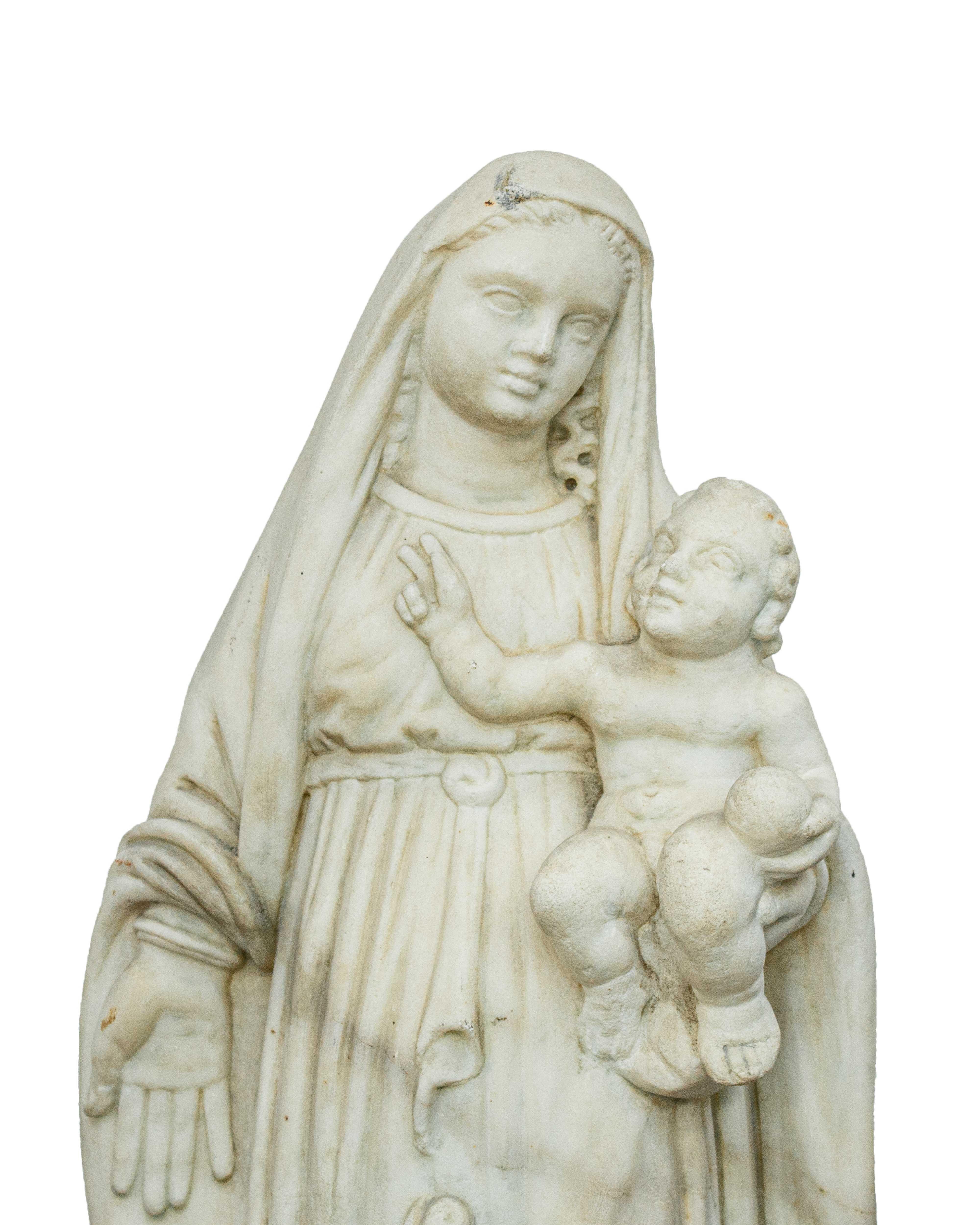 Ligurian school, 18th century

Madonna and Child and St. John

Marble, cm h. 43 - Base, cm 16 x 8

The sculpture under consideration, depicting a Madonna and Child with St. John at her feet, represents a marble artifact referable to the 18th-century