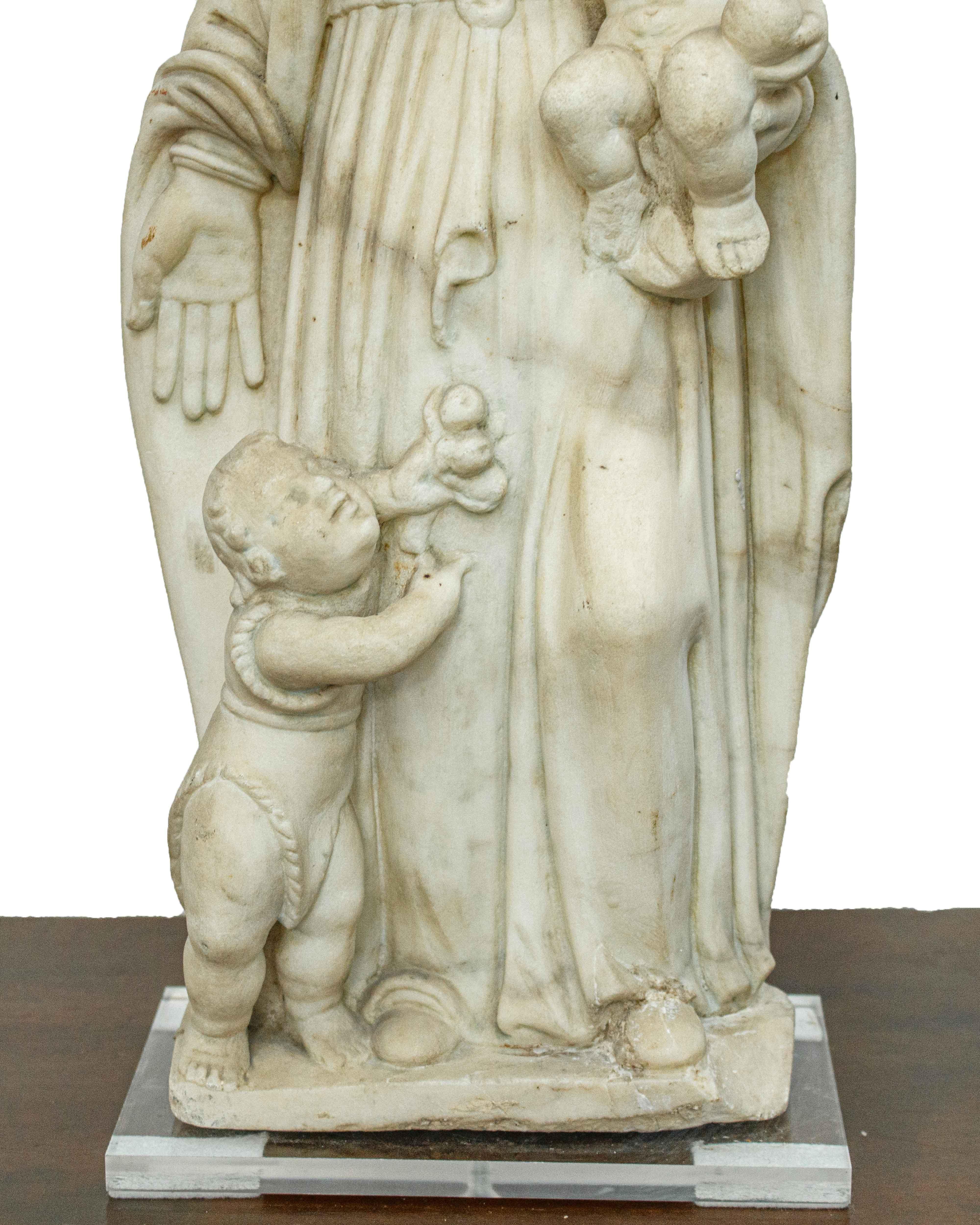 Italian Marble Madonna and Child and St. John 18th century Ligurian school For Sale
