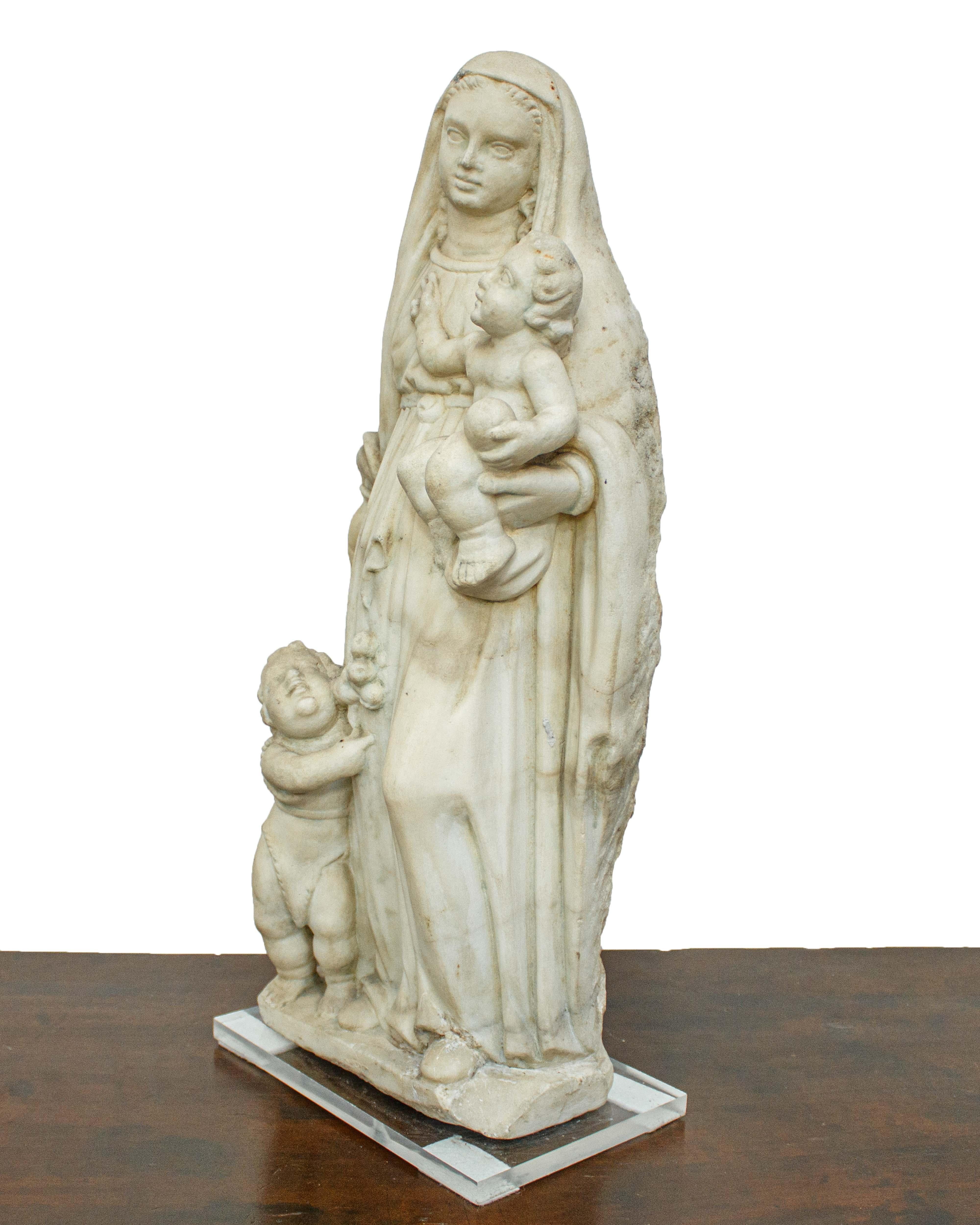 18th Century and Earlier Marble Madonna and Child and St. John 18th century Ligurian school For Sale