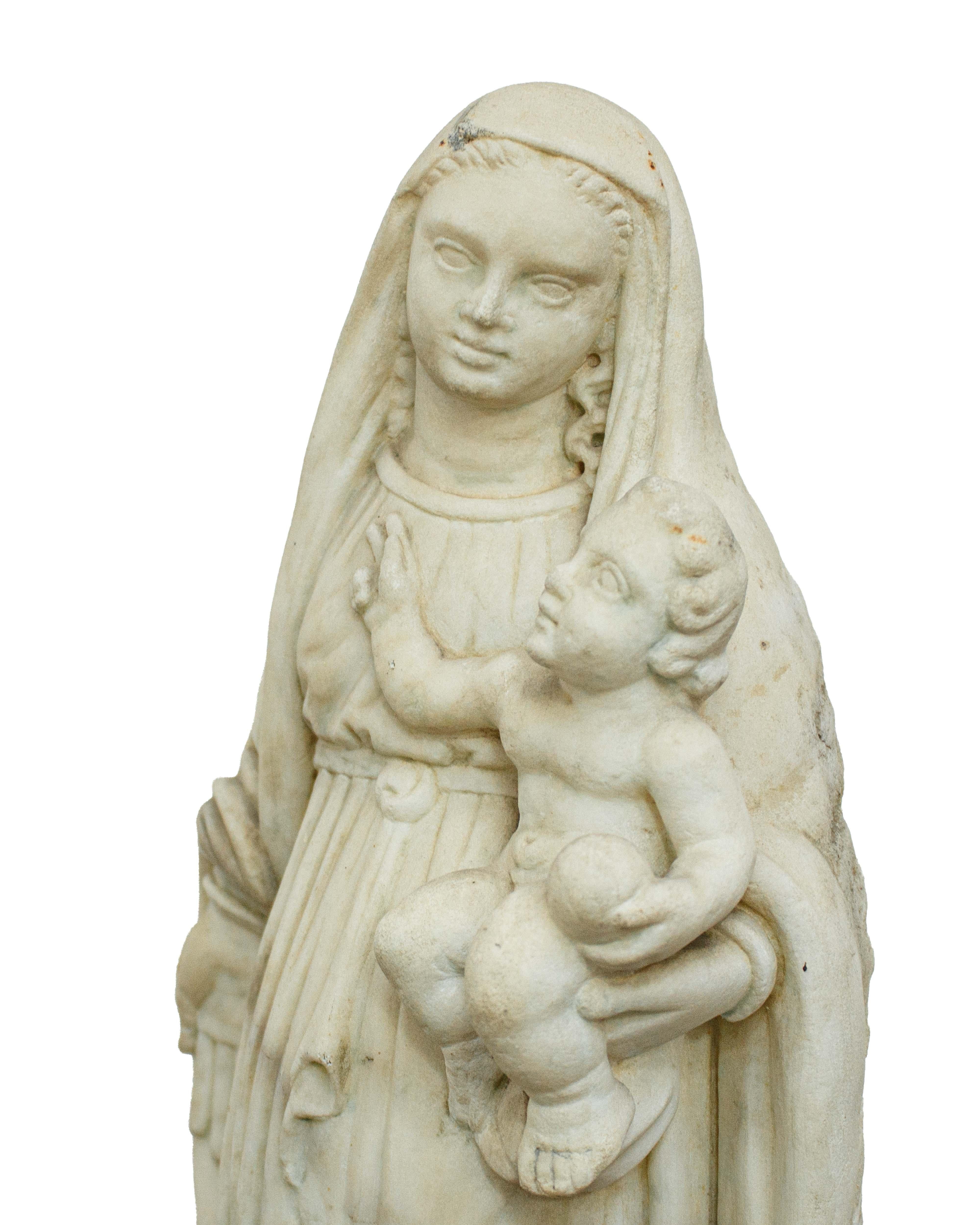 Marble Madonna and Child and St. John 18th century Ligurian school For Sale 1