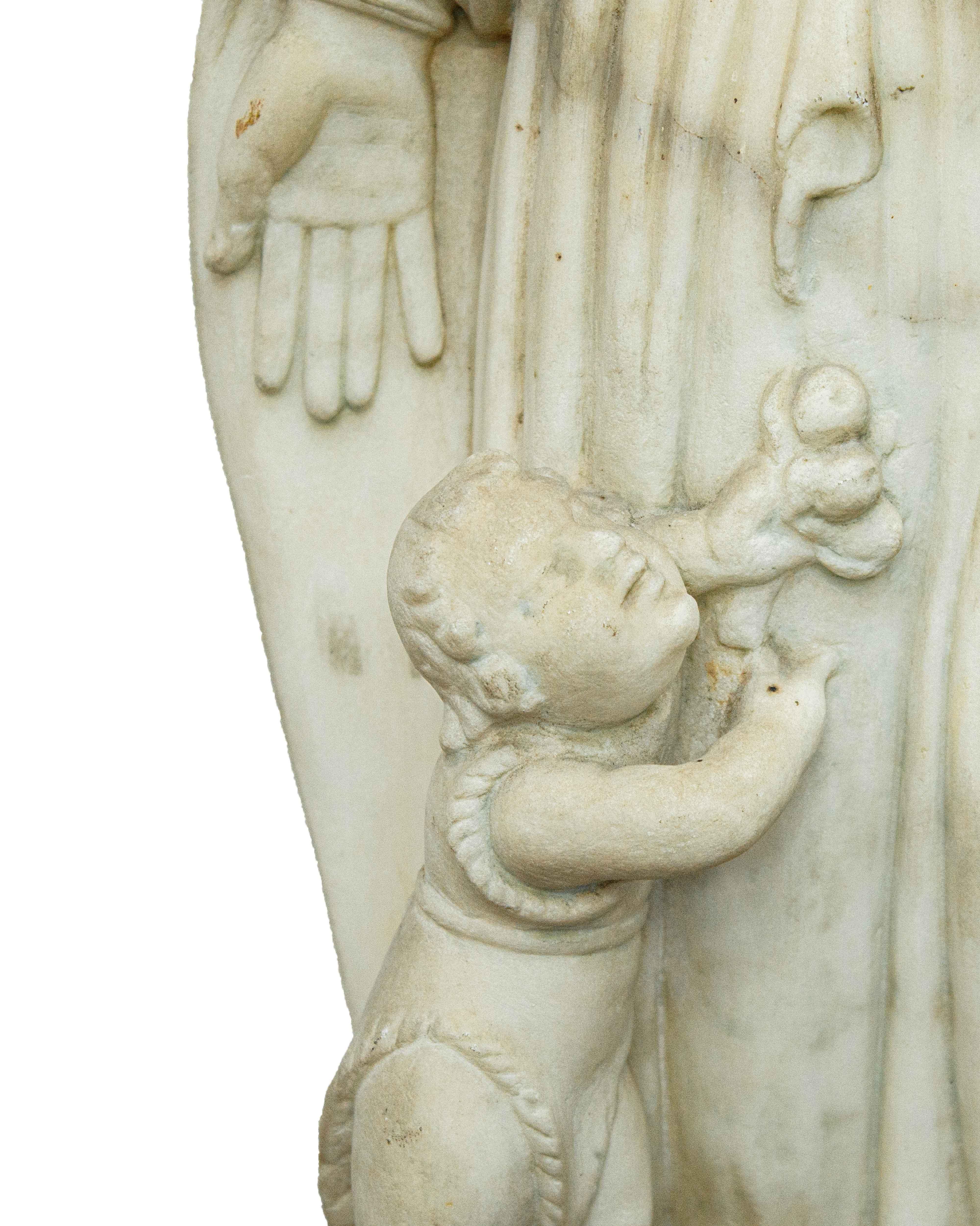 Marble Madonna and Child and St. John 18th century Ligurian school For Sale 3
