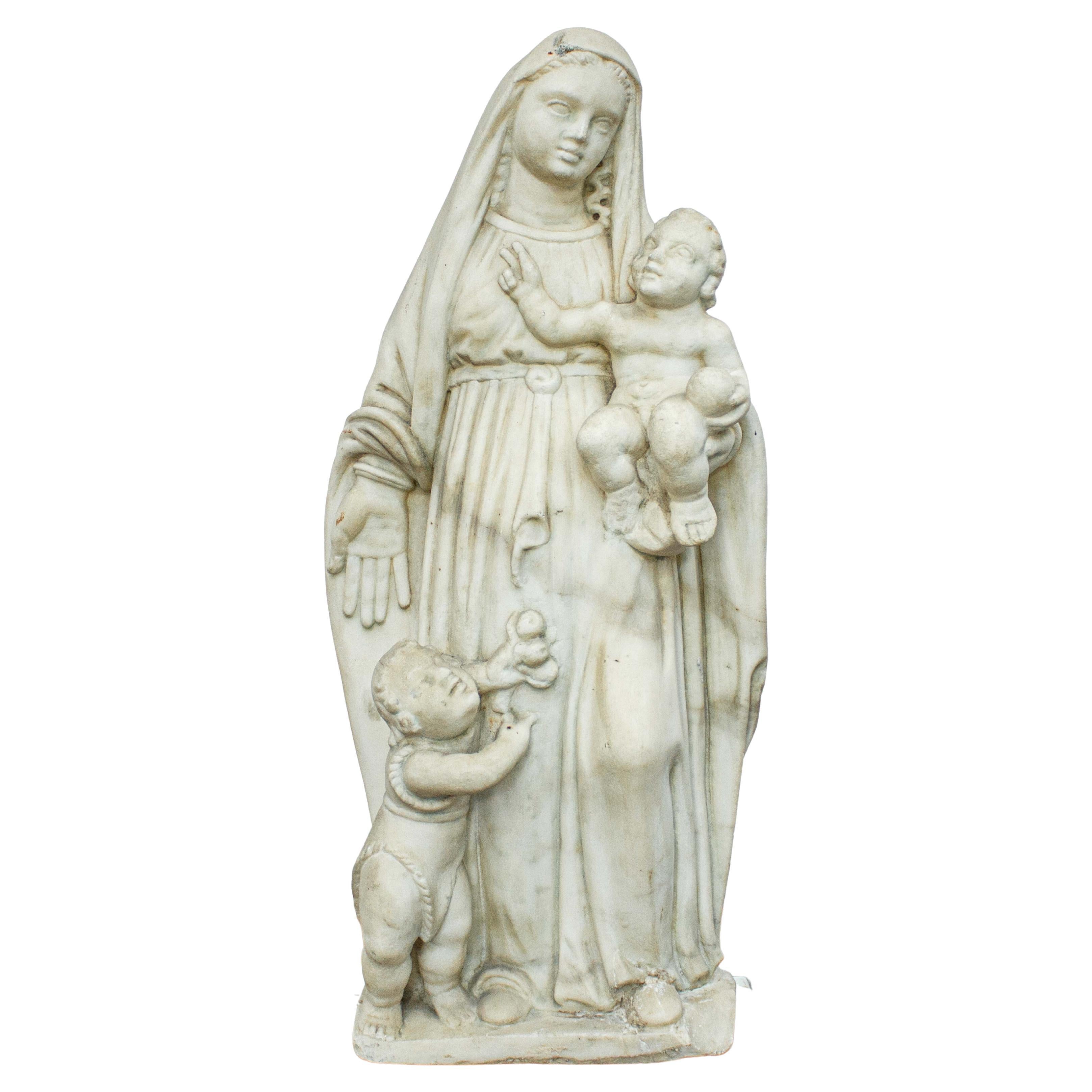 Marble Madonna and Child and St. John 18th century Ligurian school For Sale