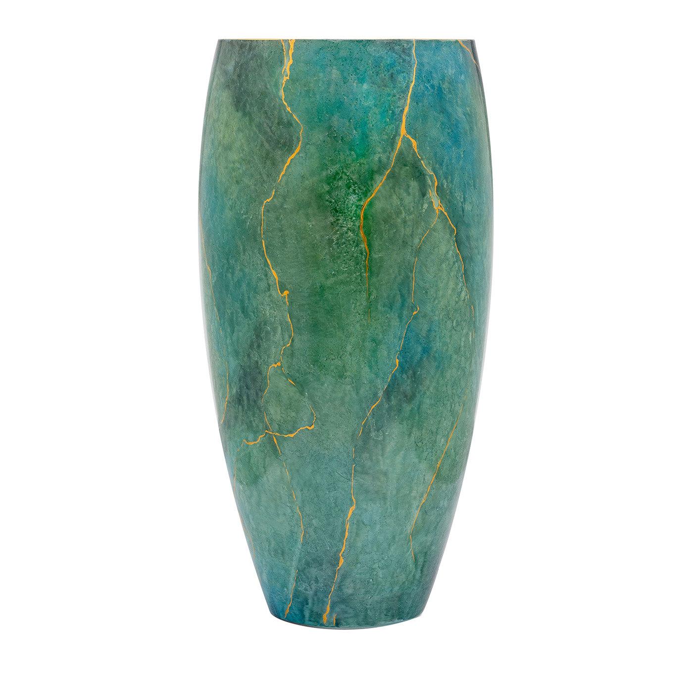 XXI secolo e contemporaneo Vaso alto verde Marmo con oro di Griffe Montenapoleone di Vetrerie di Empoli in vendita