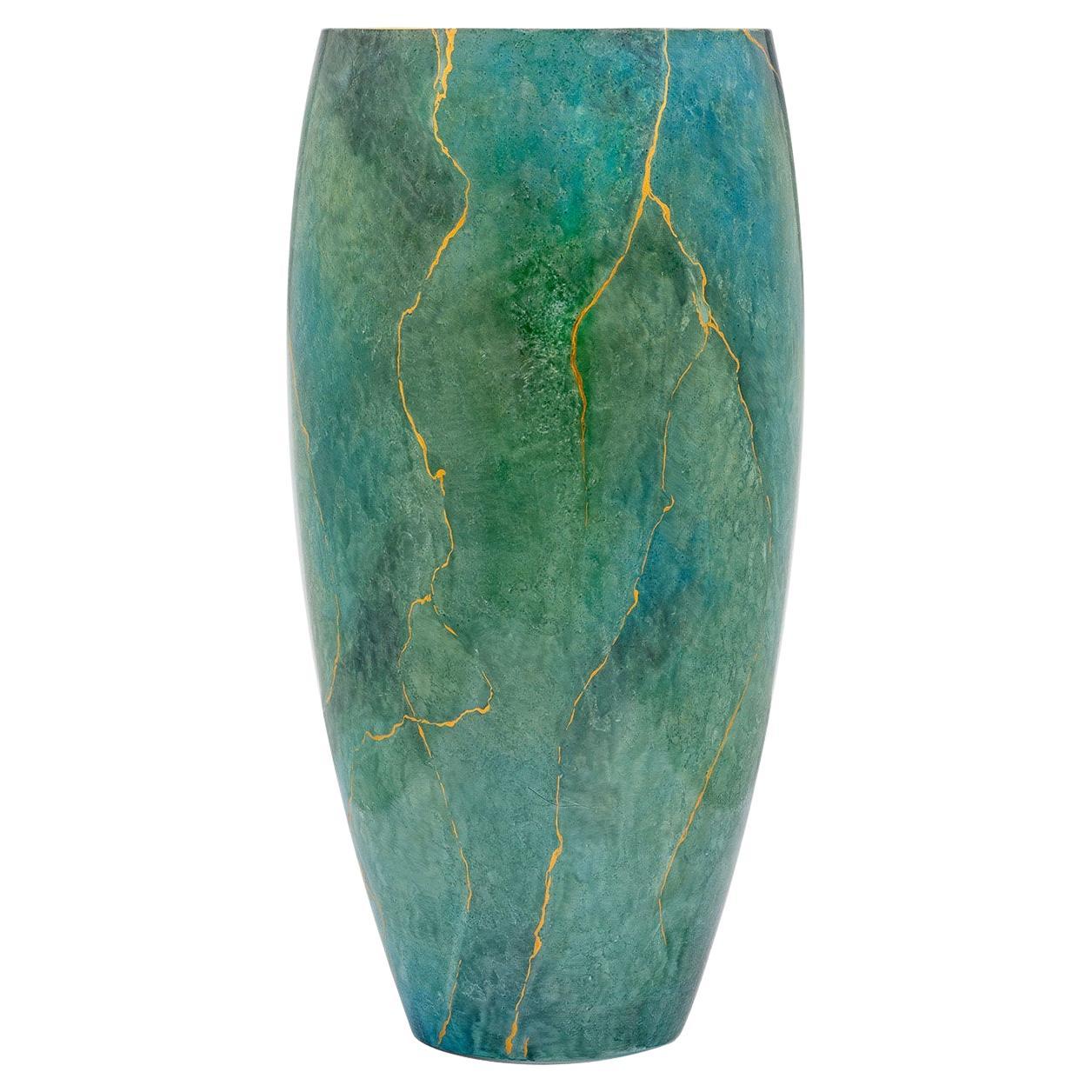 Marmo Tall Green Vase with Gold by Griffe Montenapoleone by Vetrerie di Empoli