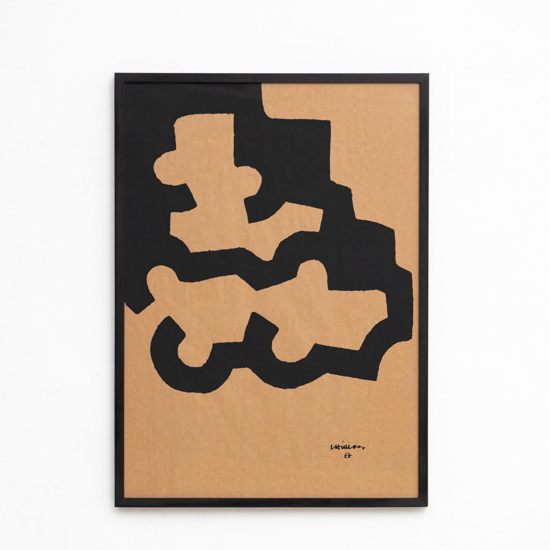 This exquisite lithograph by renowned Spanish artist Eduardo Chillida titled “Mármol y Plomo” (Marble and Lead) is a striking example of his abstract artistic vision. Created in the 1980s as part of a special edition for the Museo de Arte Abstracto