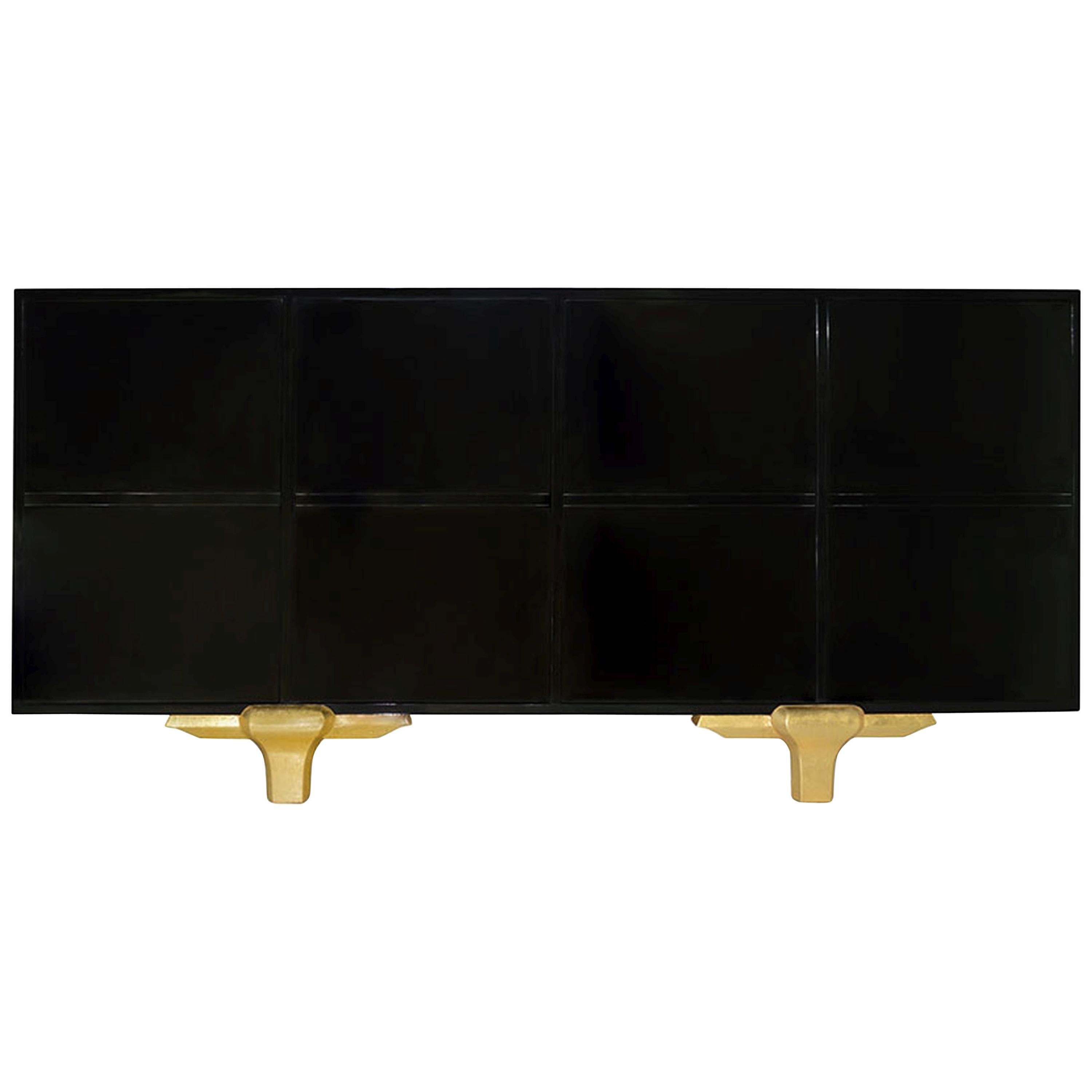 Marmont Buffet in Lacquered Ebony and Matte Gold by Innova Luxuxy Group For Sale