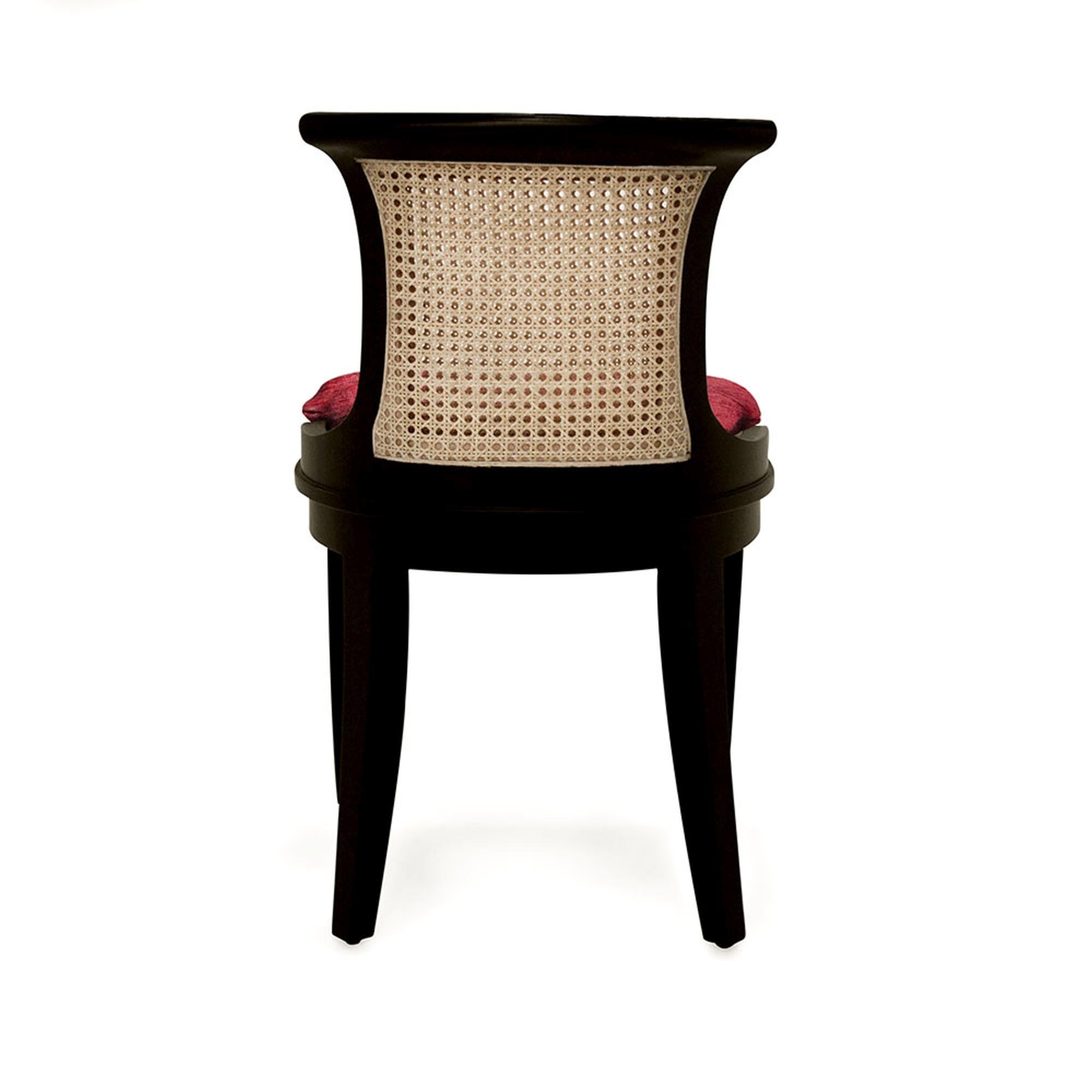 The Marmont game table chair, designed to accompany the Marmont game table, is as relaxed as it is sophisticated. With a featured cane back and down wrapped foam seat cushion, it’s a comfortable place to sit and play for hours. The curved back adds