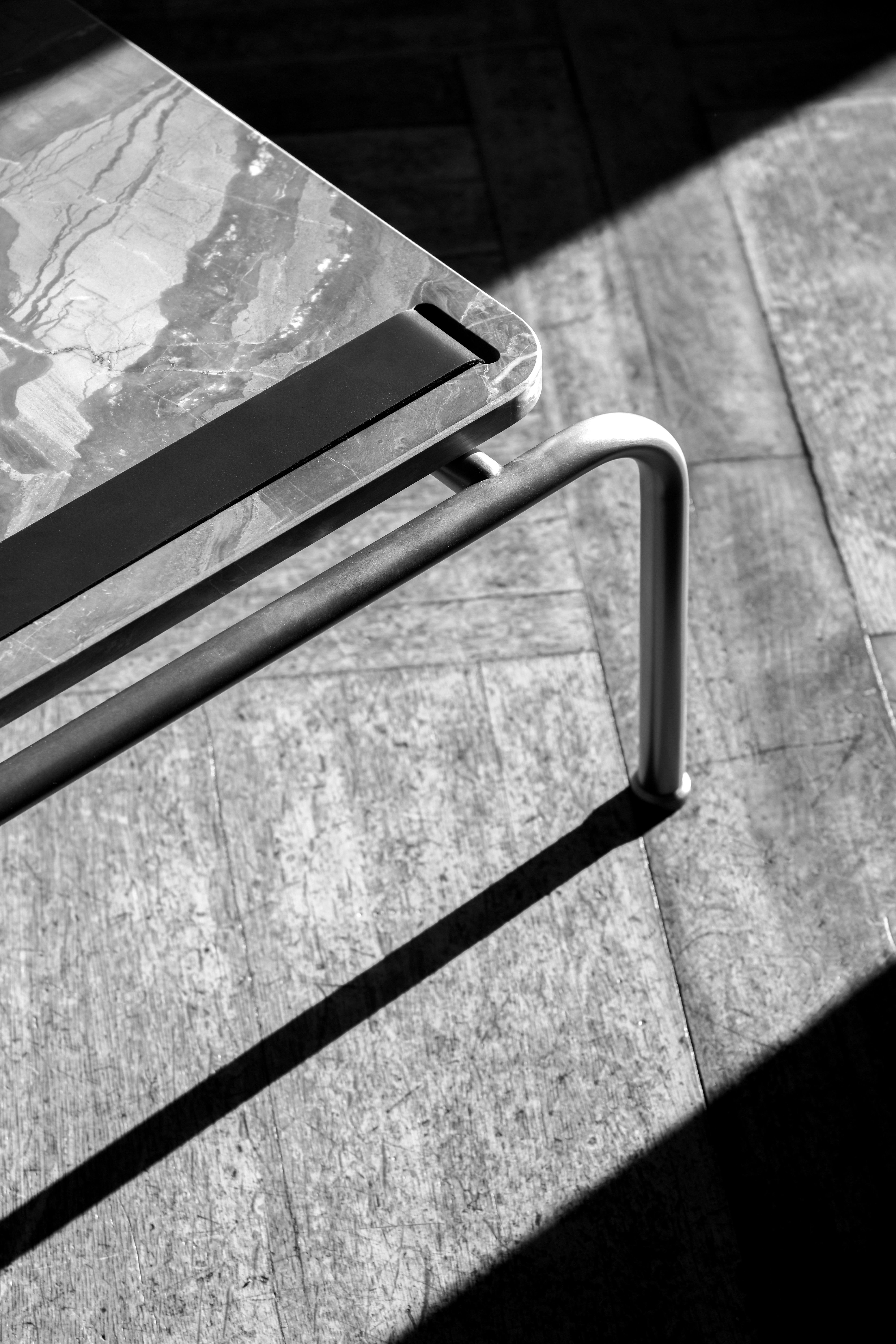 Galvanized Marmorino coffee table in marmo grigio Orobico di Dalmoto  For Sale
