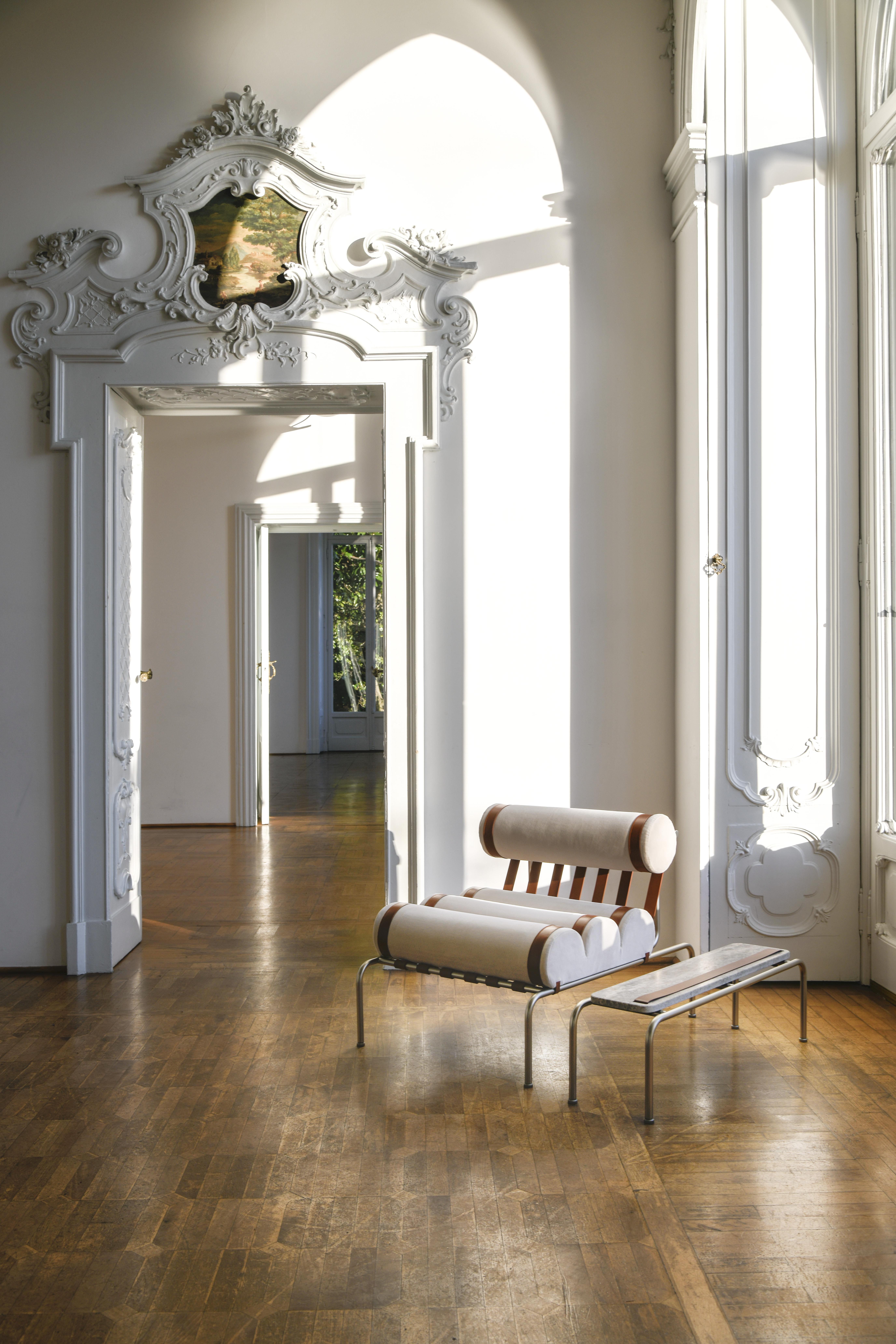 Contemporary Marmorino side table in marmo Travertino Titanium di Dalmoto  For Sale