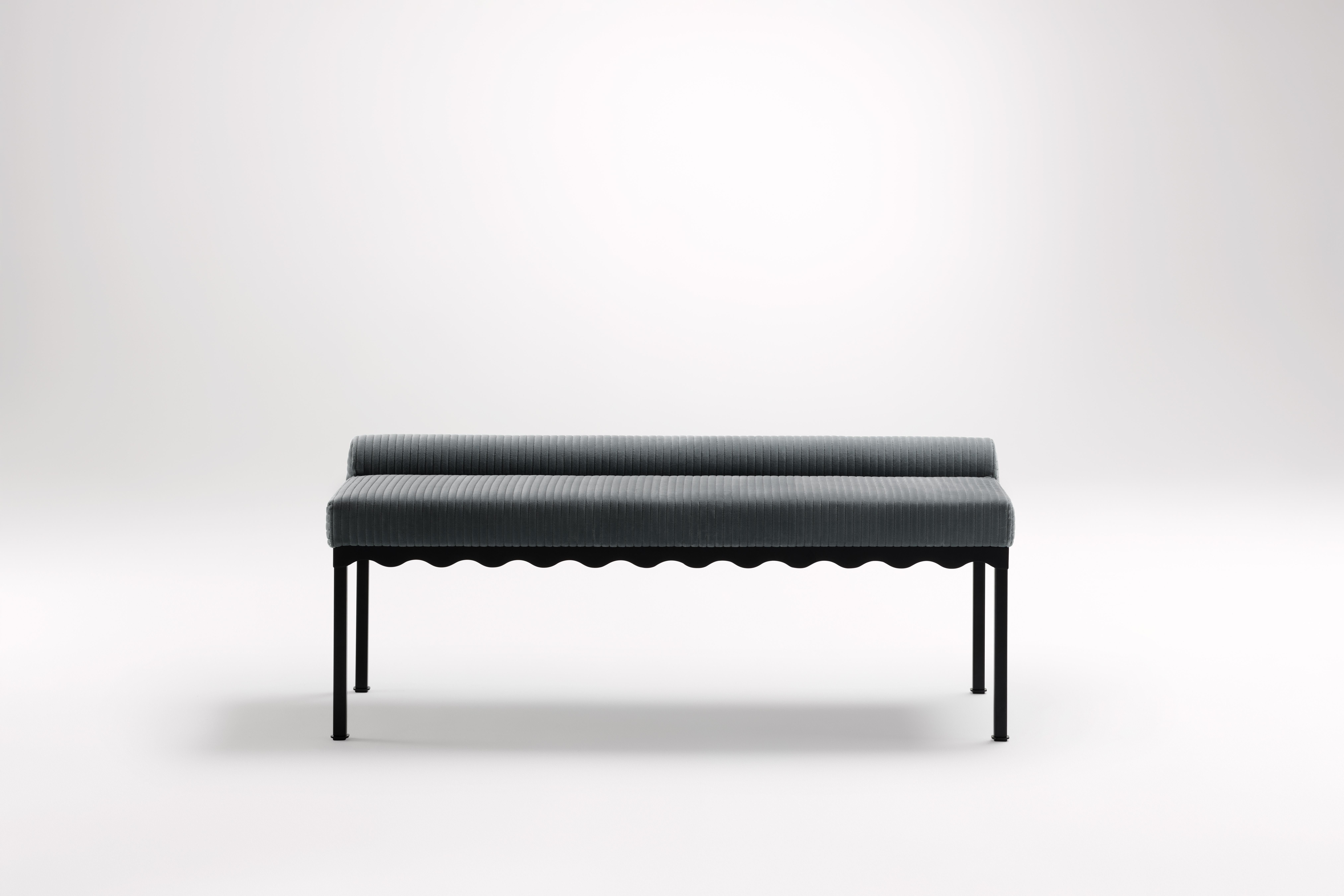 Marmoset Bellini 1340 Bench by Coco Flip
Dimensions: D 134 x W 54 x H 52.5 cm
Materials: Timber / Upholstered tops, Powder-coated steel frame. 
Weight: 20 kg
Frame Finishes: Textura Black.

Coco Flip is a Melbourne based furniture and lighting