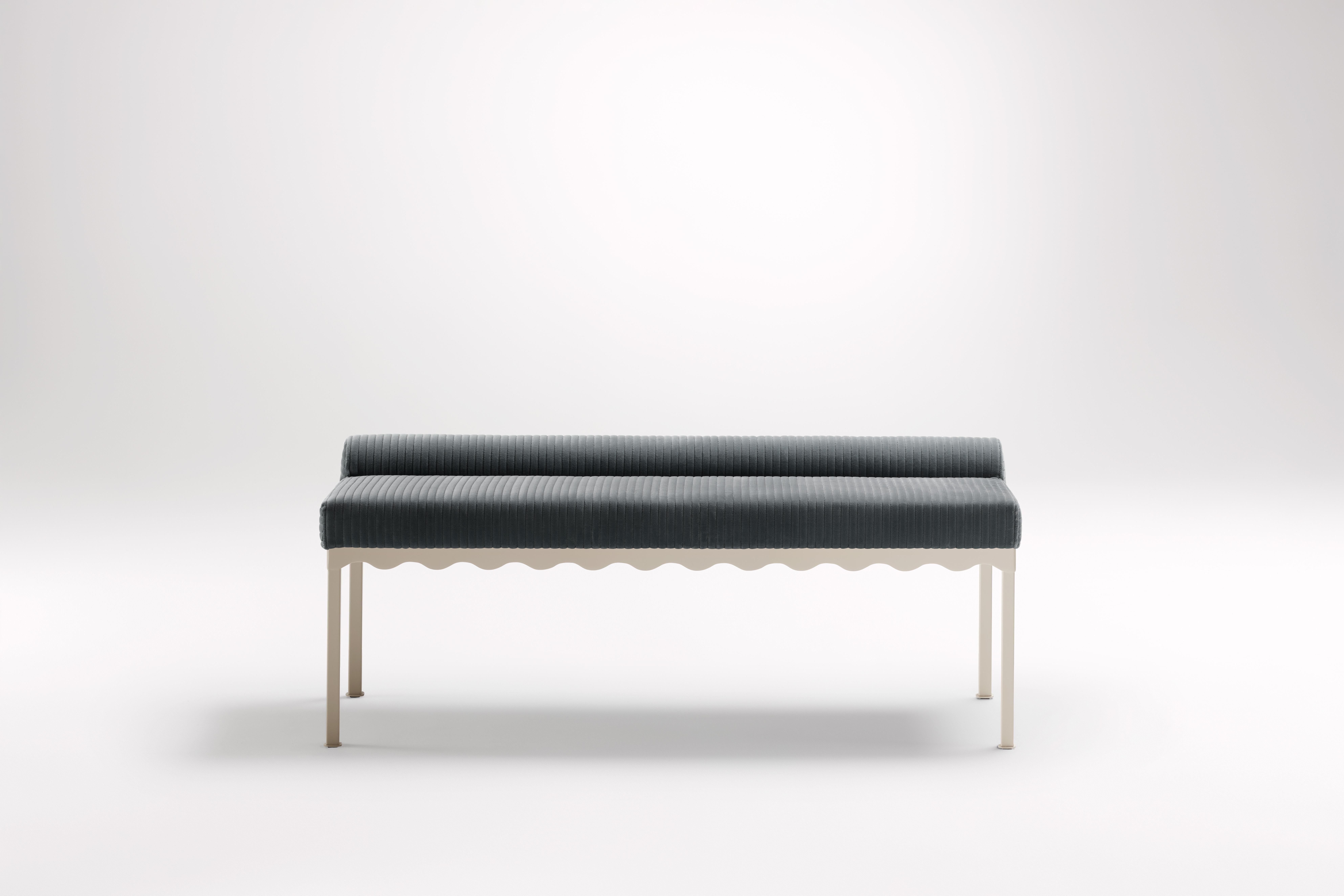 Marmoset Bellini 1340 Bench by Coco Flip
Dimensions: D 134 x W 54 x H 52.5 cm
Materials: Timber / Upholstered tops, Powder-coated steel frame. 
Weight: 20 kg
Frame Finishes: Textura Paperbark.

Coco Flip is a Melbourne based furniture and lighting