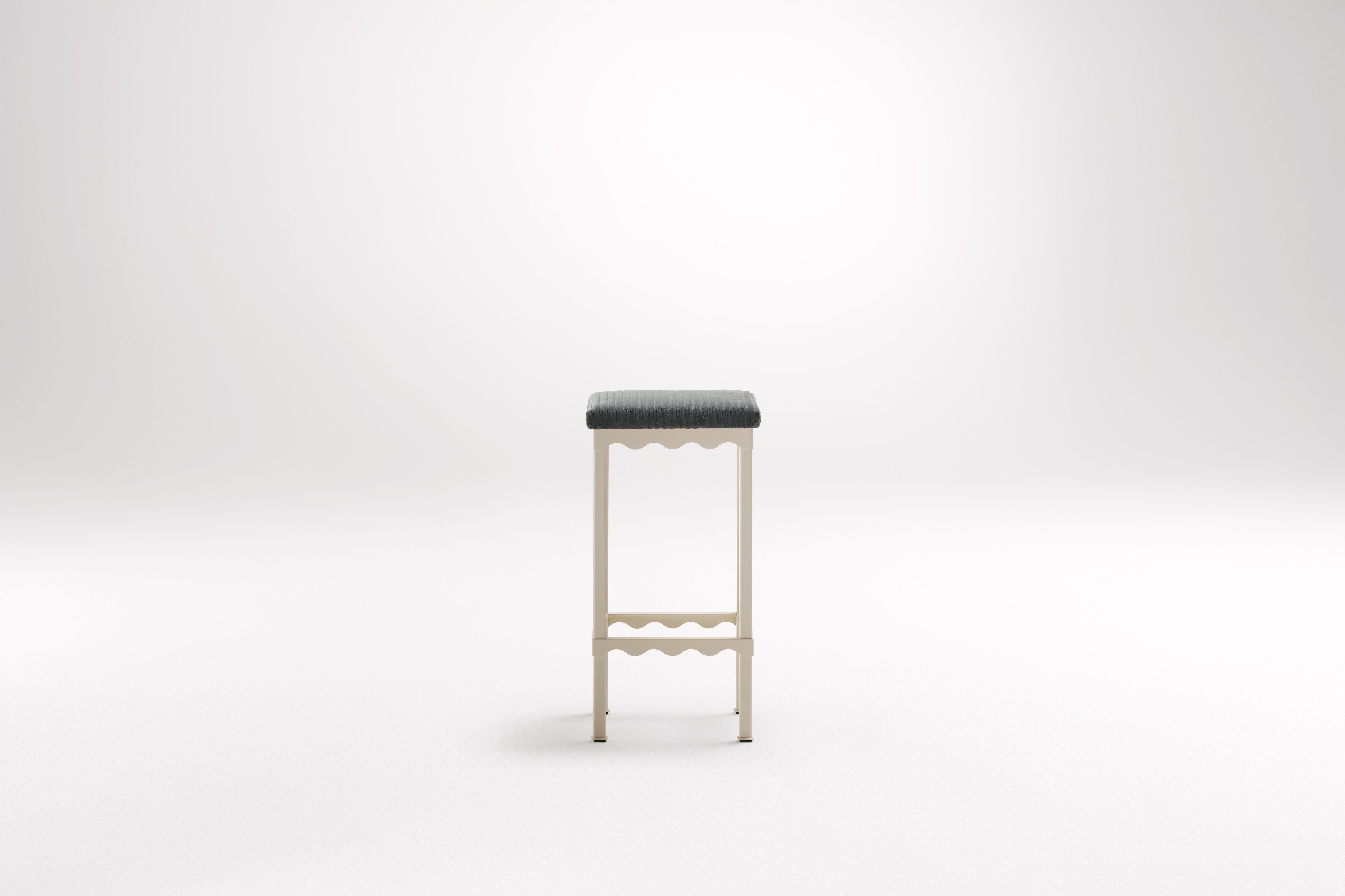 Marmoset Bellini High Stool by Coco Flip
Dimensions: D 34 x W 34 x H 65/75 cm
Materials: Timber / Stone tops, Powder-coated steel frame. 
Weight: 8kg
Frame Finishes: Textura Paperbark.

Coco Flip is a Melbourne based furniture and lighting design