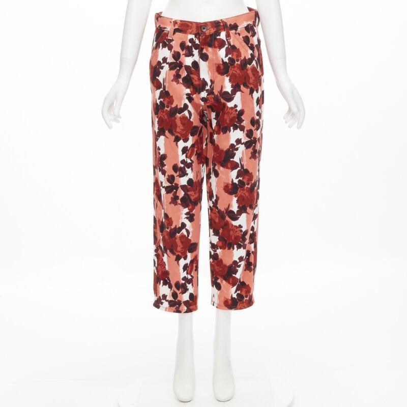 MARN rosa rot abstrakt floral gestreift Druck 100% Baumwolle weites Bein Jeans IT38 XS im Angebot 5