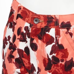 MARN pink red abstract floral striped print 100% cotton wide leg jeans IT38 XS