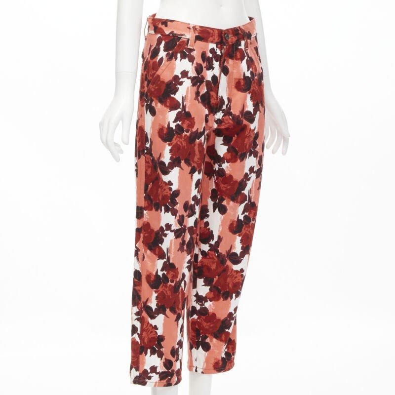 MARN rosa rot abstrakt floral gestreift Druck 100% Baumwolle weites Bein Jeans IT38 XS (Braun) im Angebot