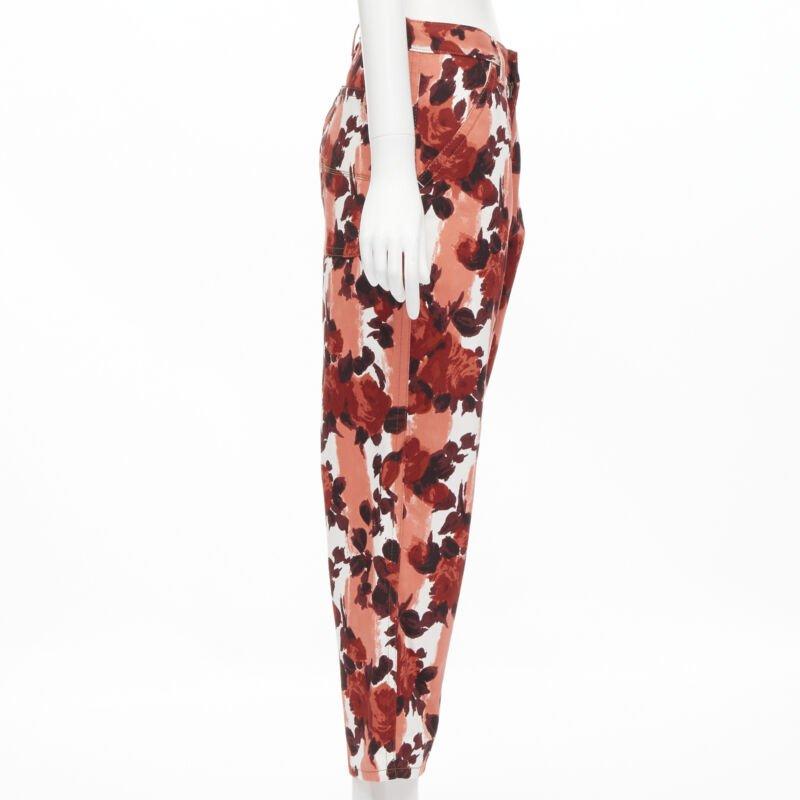 MARN rosa rot abstrakt floral gestreift Druck 100% Baumwolle weites Bein Jeans IT38 XS im Zustand „Hervorragend“ im Angebot in Hong Kong, NT