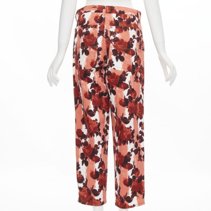 MARN rosa rot abstrakt floral gestreift Druck 100% Baumwolle weites Bein Jeans IT38 XS Damen im Angebot