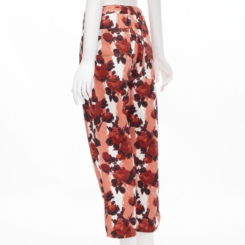 MARN rosa rot abstrakt floral gestreift Druck 100% Baumwolle weites Bein Jeans IT38 XS im Angebot 1