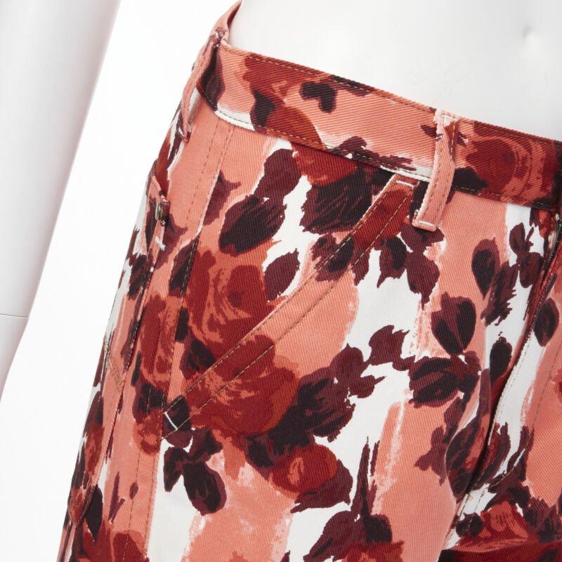 MARN rosa rot abstrakt floral gestreift Druck 100% Baumwolle weites Bein Jeans IT38 XS im Angebot 2