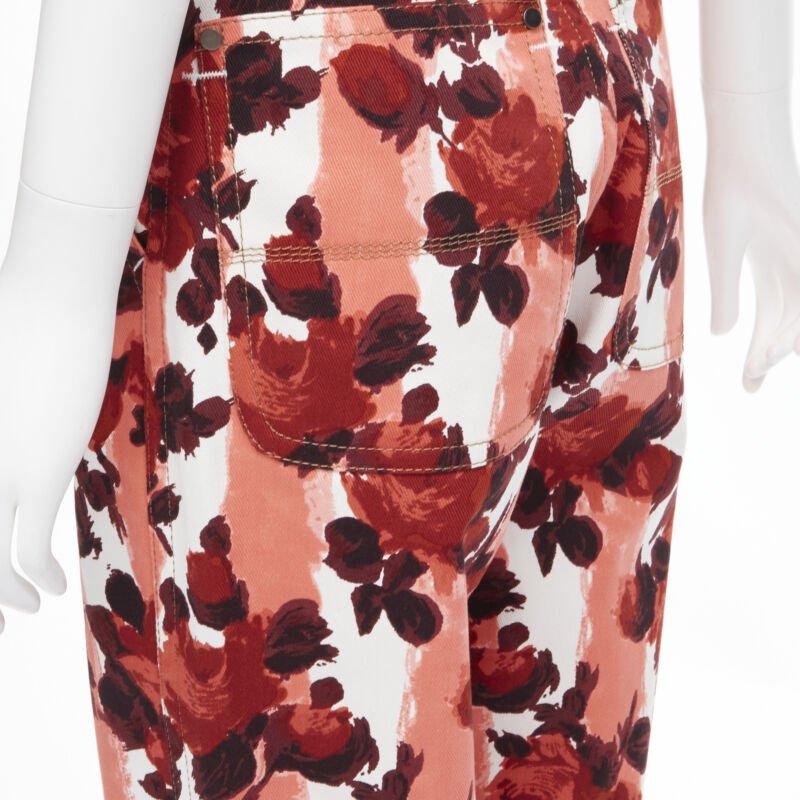 MARN rosa rot abstrakt floral gestreift Druck 100% Baumwolle weites Bein Jeans IT38 XS im Angebot 3