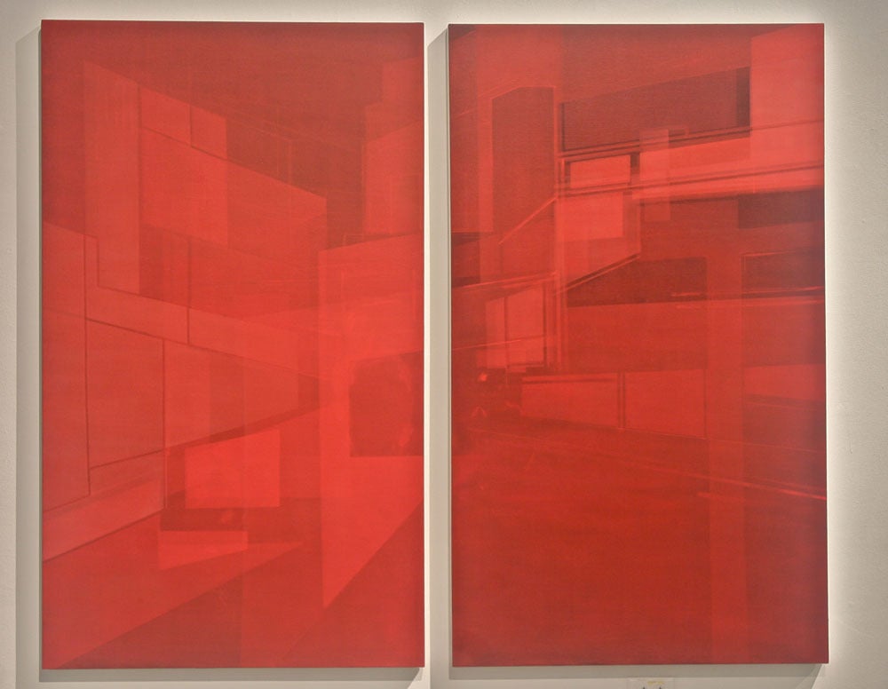 Marna Shopoff Abstract Painting - Crimson Exchange