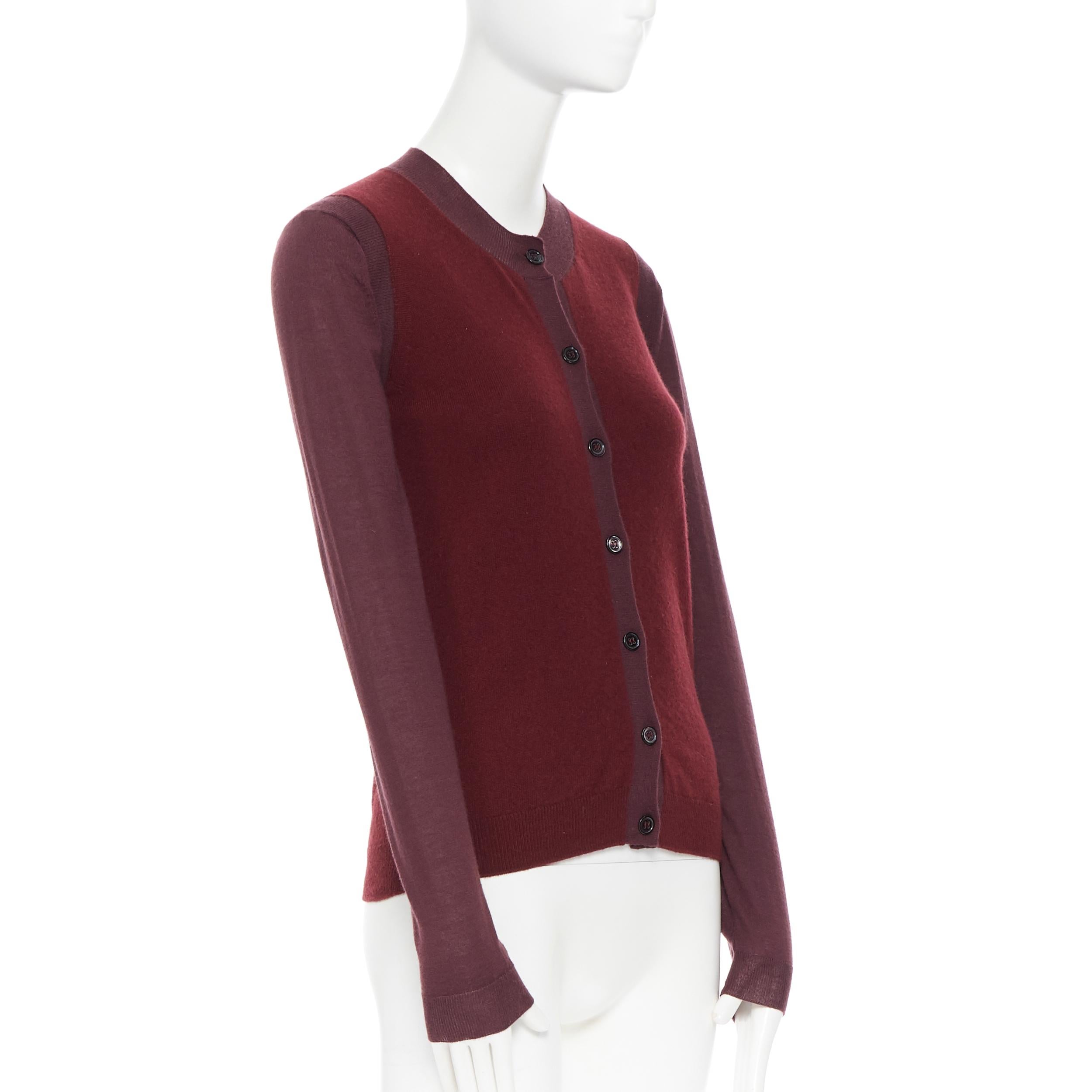 Black MARNI 100% cashmere burgundy colorblocked cardigan sweater IT38