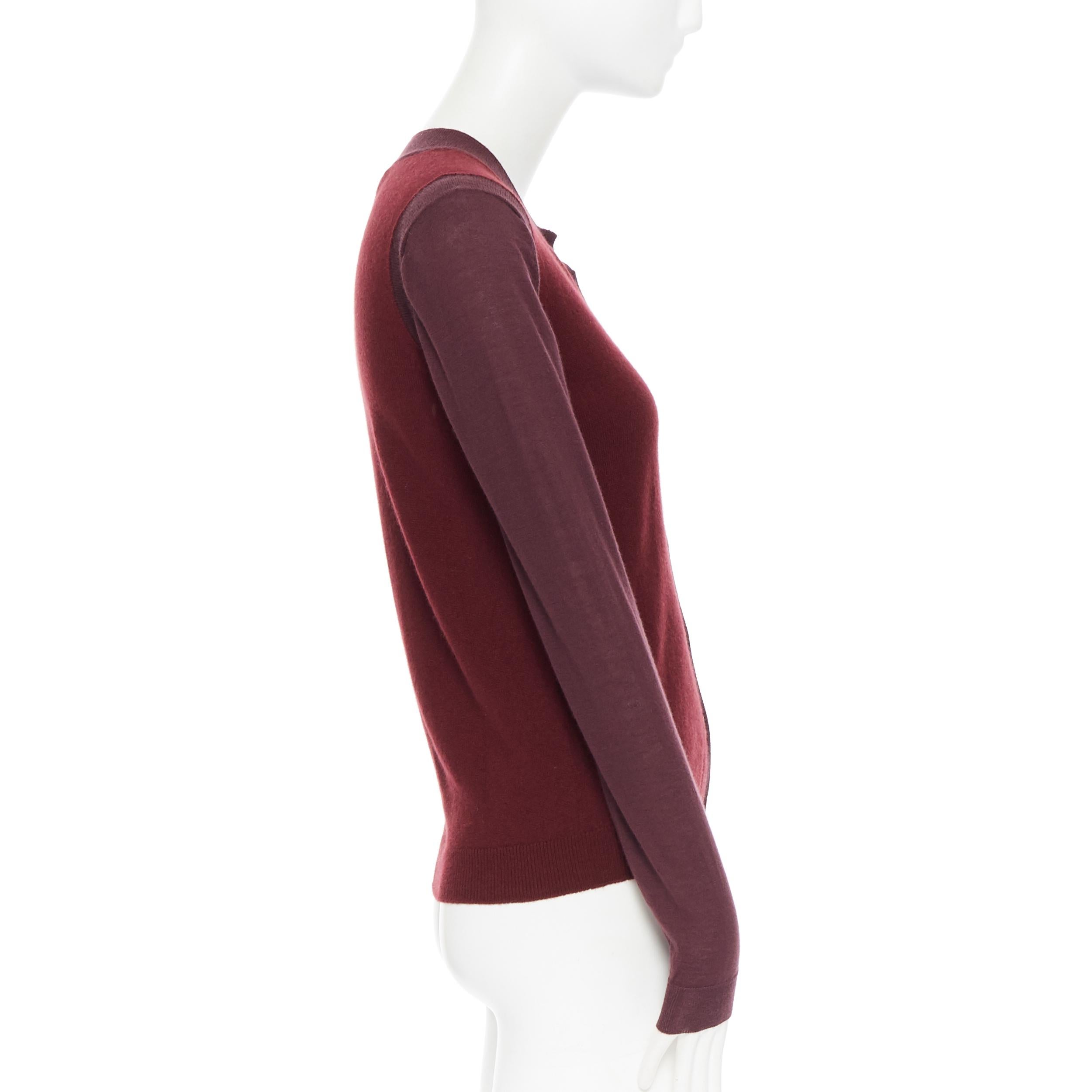 MARNI 100% cashmere burgundy colorblocked cardigan sweater IT38 In Good Condition In Hong Kong, NT